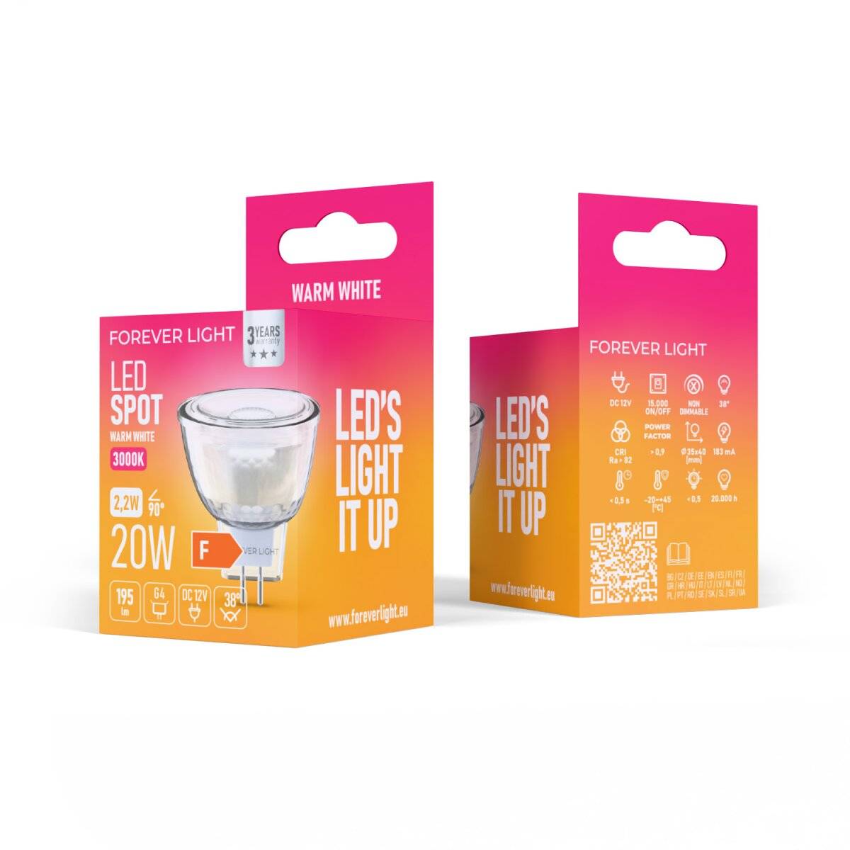Forever Light LED Lampe G4 MR11 2.2W 195lm 3000K 12V glass Energieklasse F-2