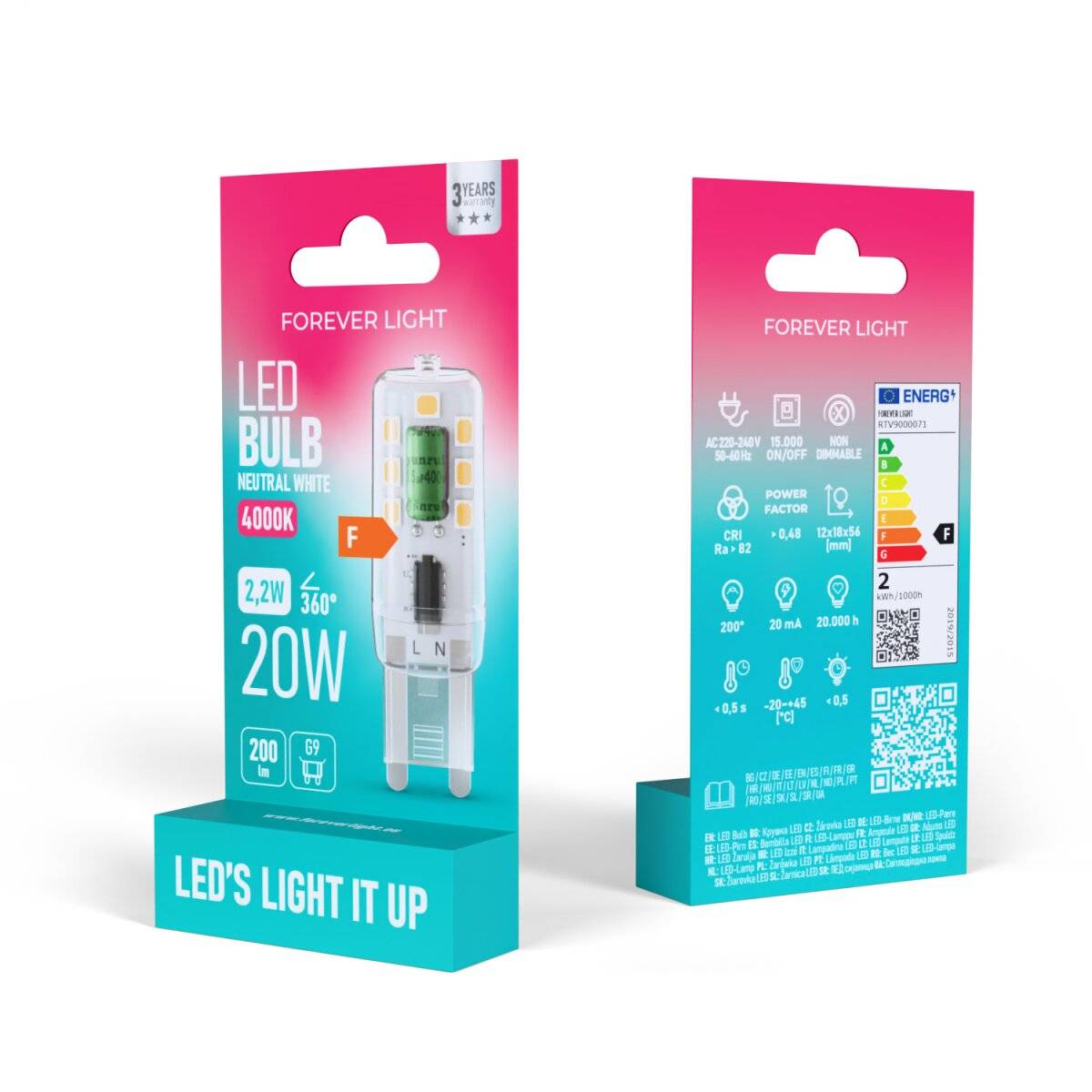 Forever Light LED Lampe G9 2.2W 200lm Neutralweiß 4000 K Energieklasse F-2