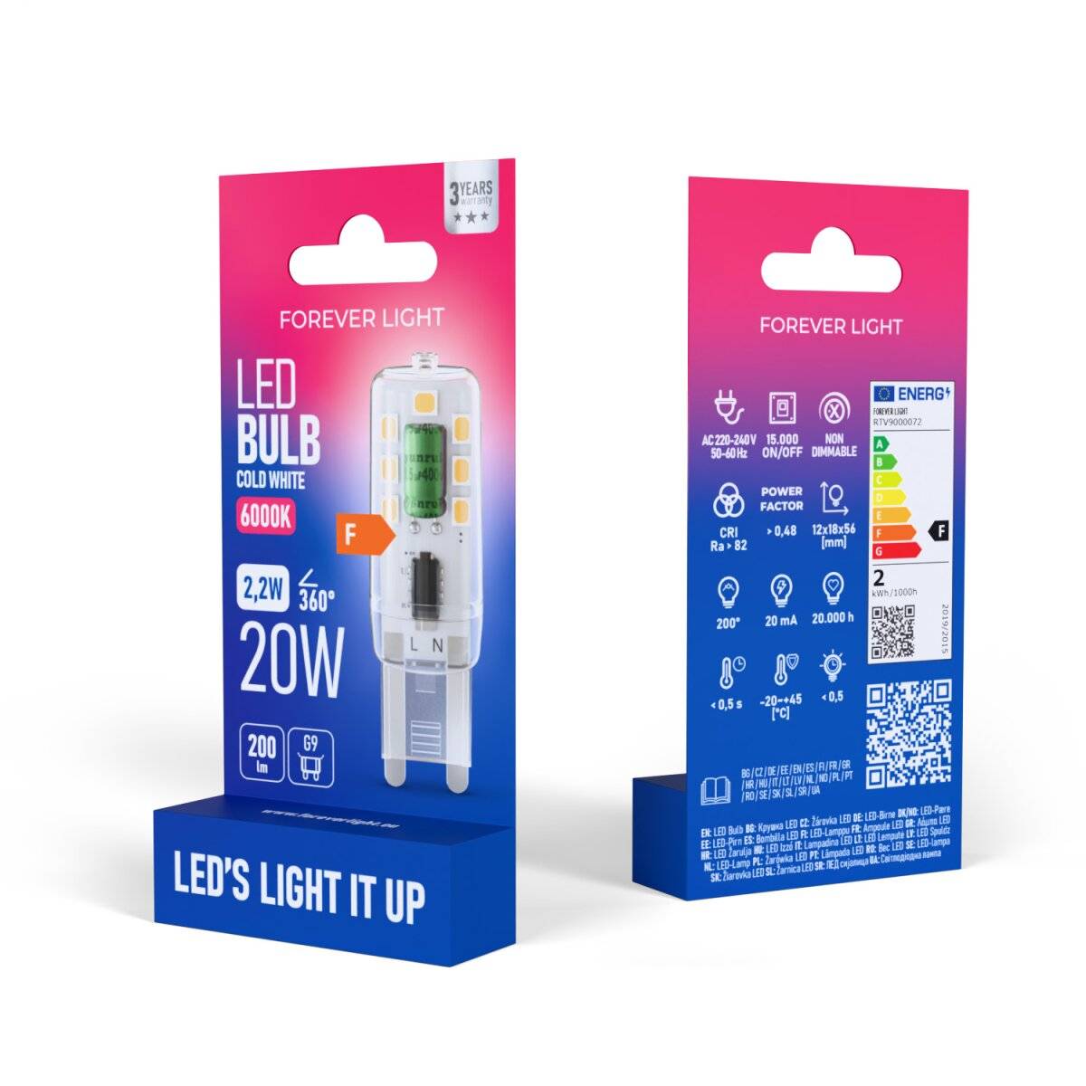 Forever Light LED Lampe G9 2.2W 200lm Kaltweiß 6000 K Energieklasse F-2