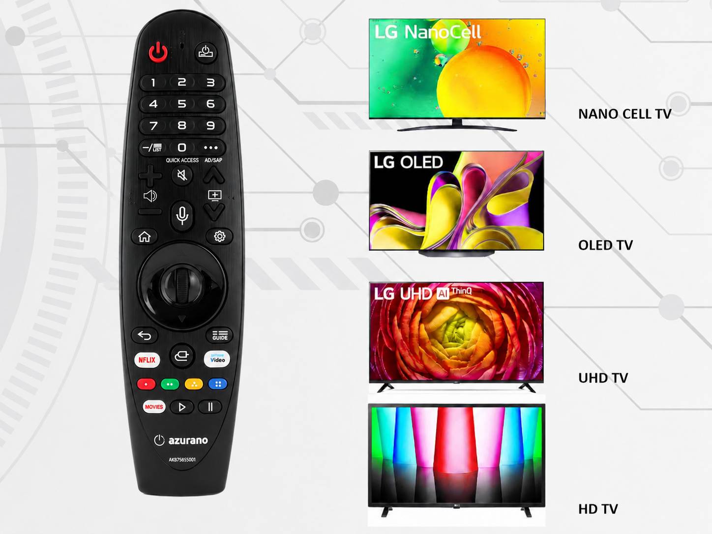 Universal IR Fernbedienung für LG 2020 - 2015 OLED NanoCell QNED 4K UHD HD TV - OHNE Maus & Sprache - azurano Magic-4