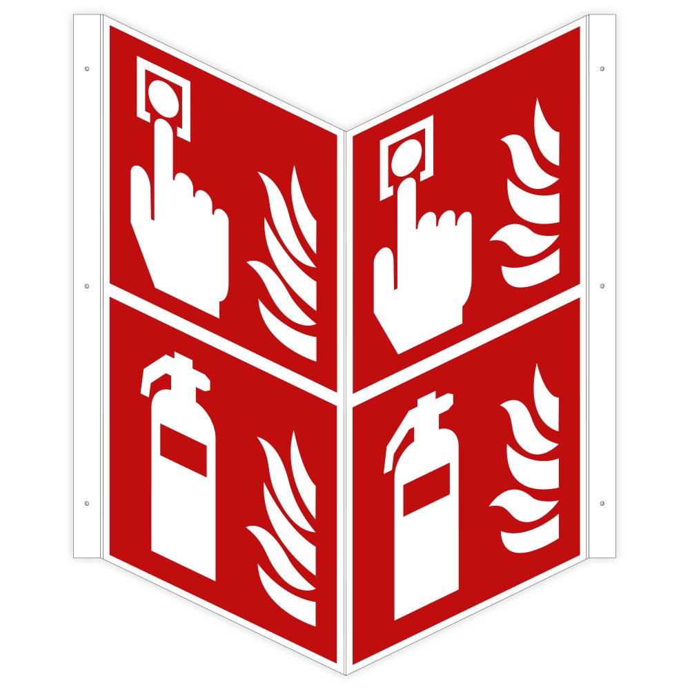 Winkelschild Brandmelder / Feuerlöscher ASR A1.3, ISO 7010, Kunststoff, 150 x 300 mm-0