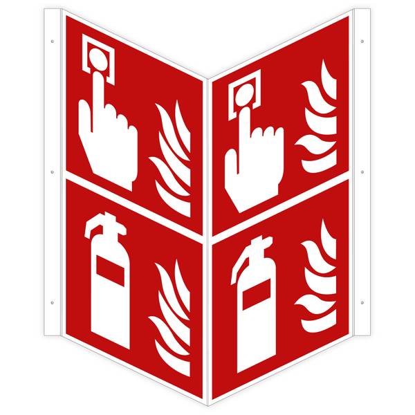 Winkelschild Brandmelder / Feuerlöscher ASR A1.3, ISO 7010, Kunststoff, 150 x 300 mm