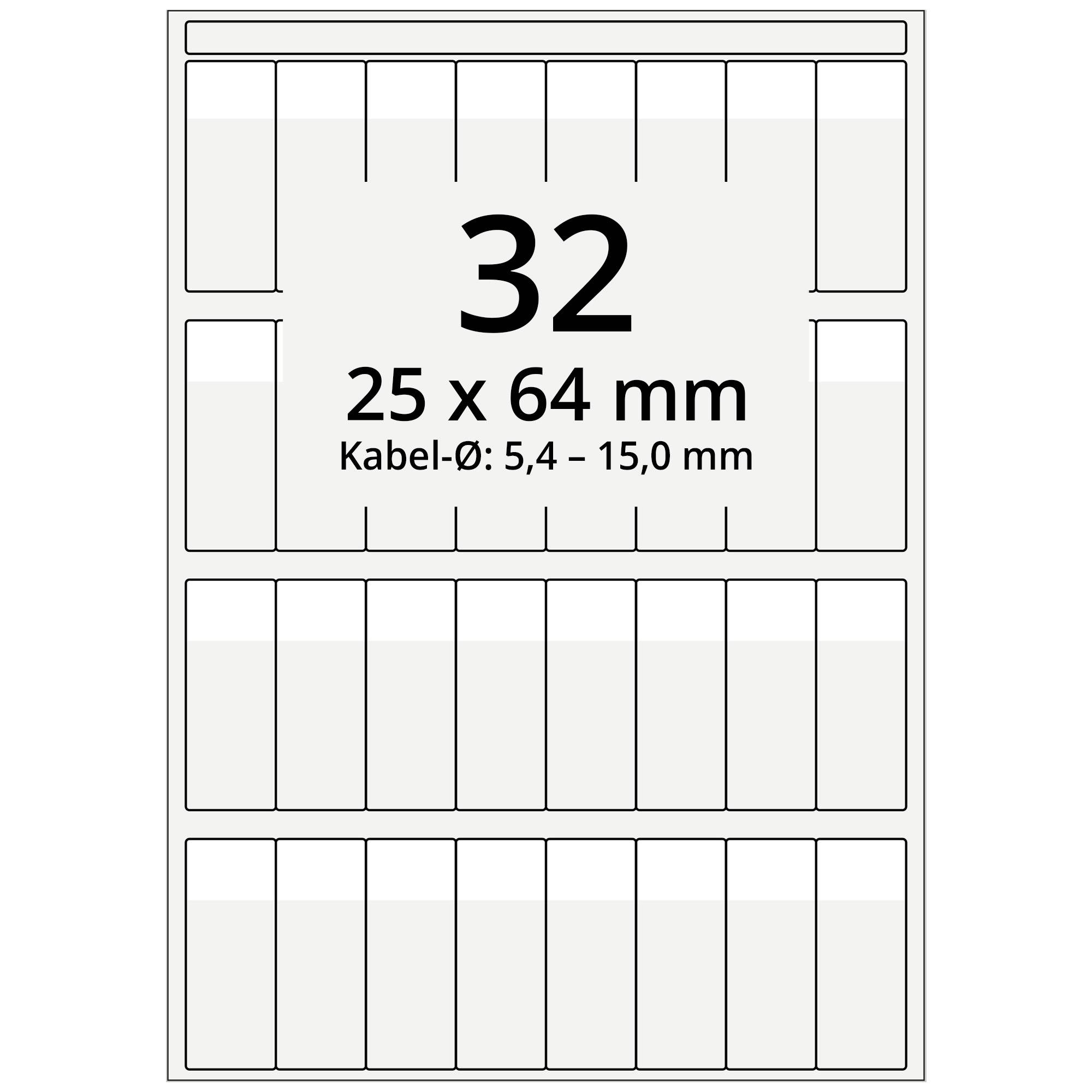 Labelident Kabeletiketten, 25 x 64 mm, PET, 3.200 Etiketten, 100 Blatt-0
