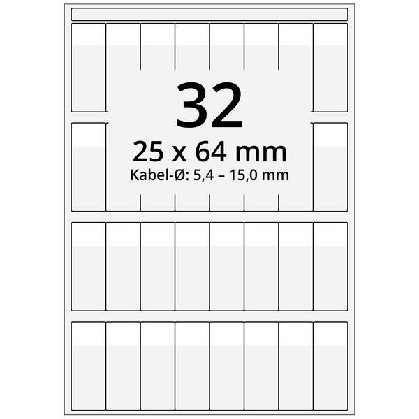 Labelident Kabeletiketten, 25 x 64 mm, PET, 3.200 Etiketten, 100 Blatt
