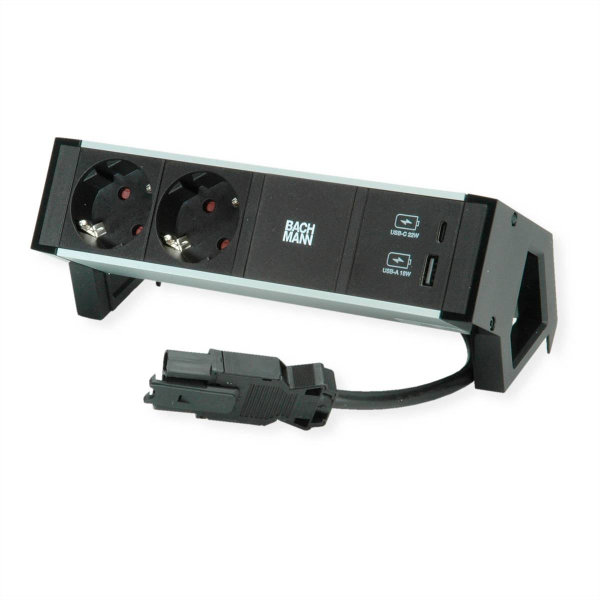 Bachmann DESK 2 ALU - Steckdosenleiste - Eingabe, Eingang GST18 - Ausgangsanschlüsse: 2 (2 x CEE 7/3, USB, 24 pin USB-C)-1