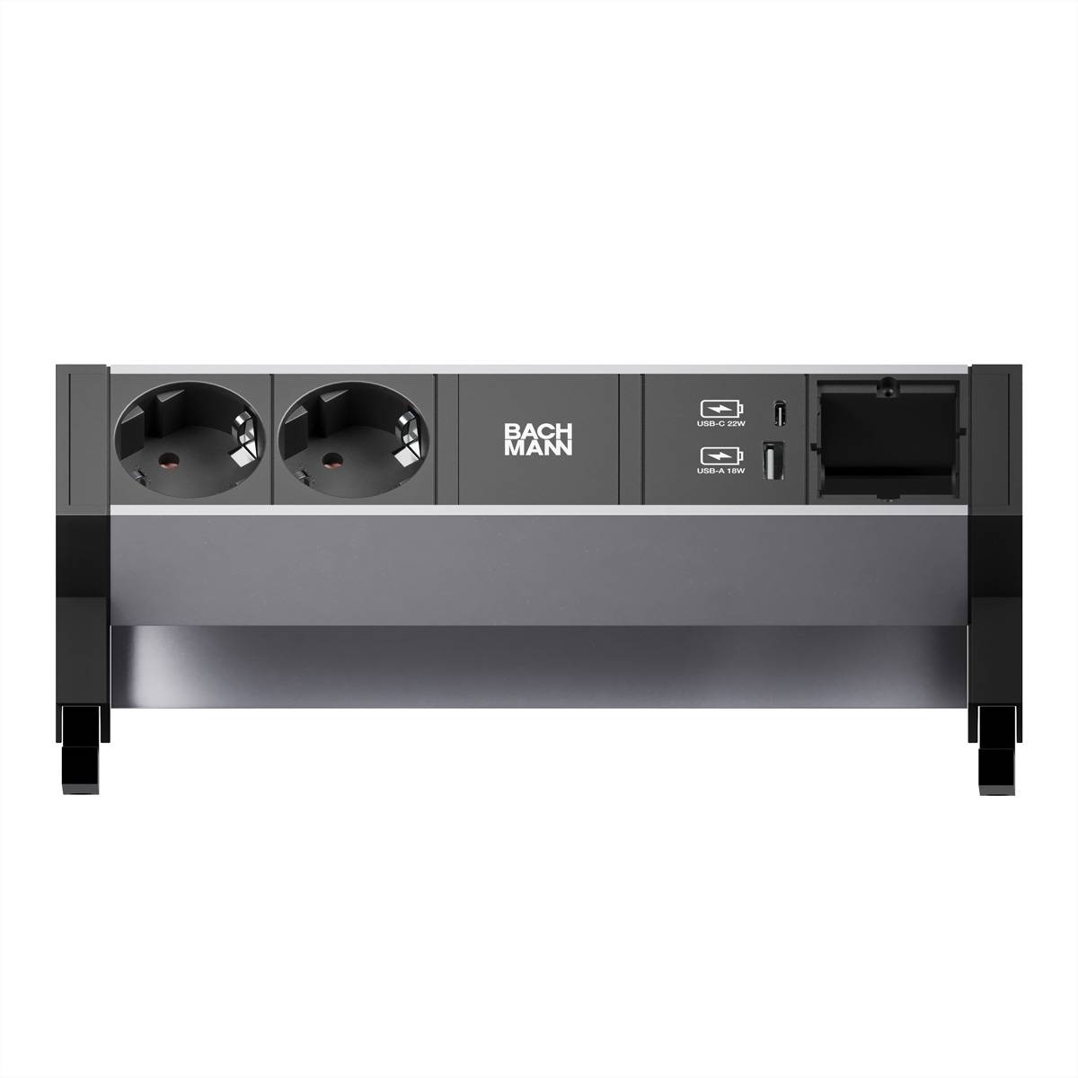 BACHMANN DESK2 ALU BLACK 2xSchutzkt.USB, USB Charger 22W A&C 1xABD 0,2m GST18-4