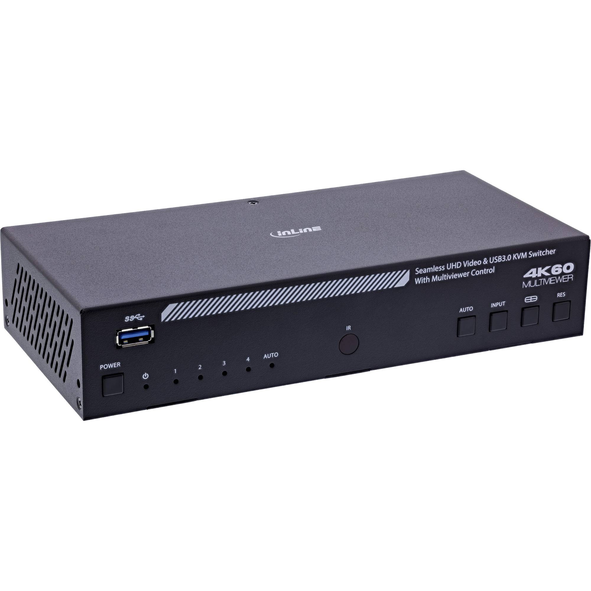 InLine® KVM Switch, 4-fach, HDMI, 4K60Hz, Multiviewer, USB Hub, schwarz Signalsteuerung KVM KVM-0