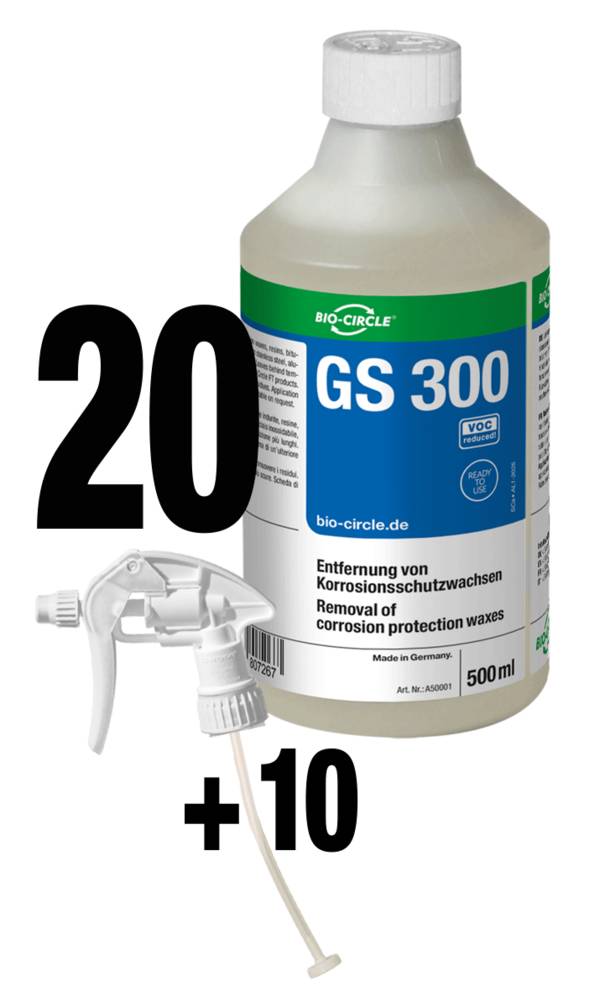 Bio-Circle Spezialreiniger GS 300, VE 20 x PE-HD Flasche à 500 ml + 10 Sprayer