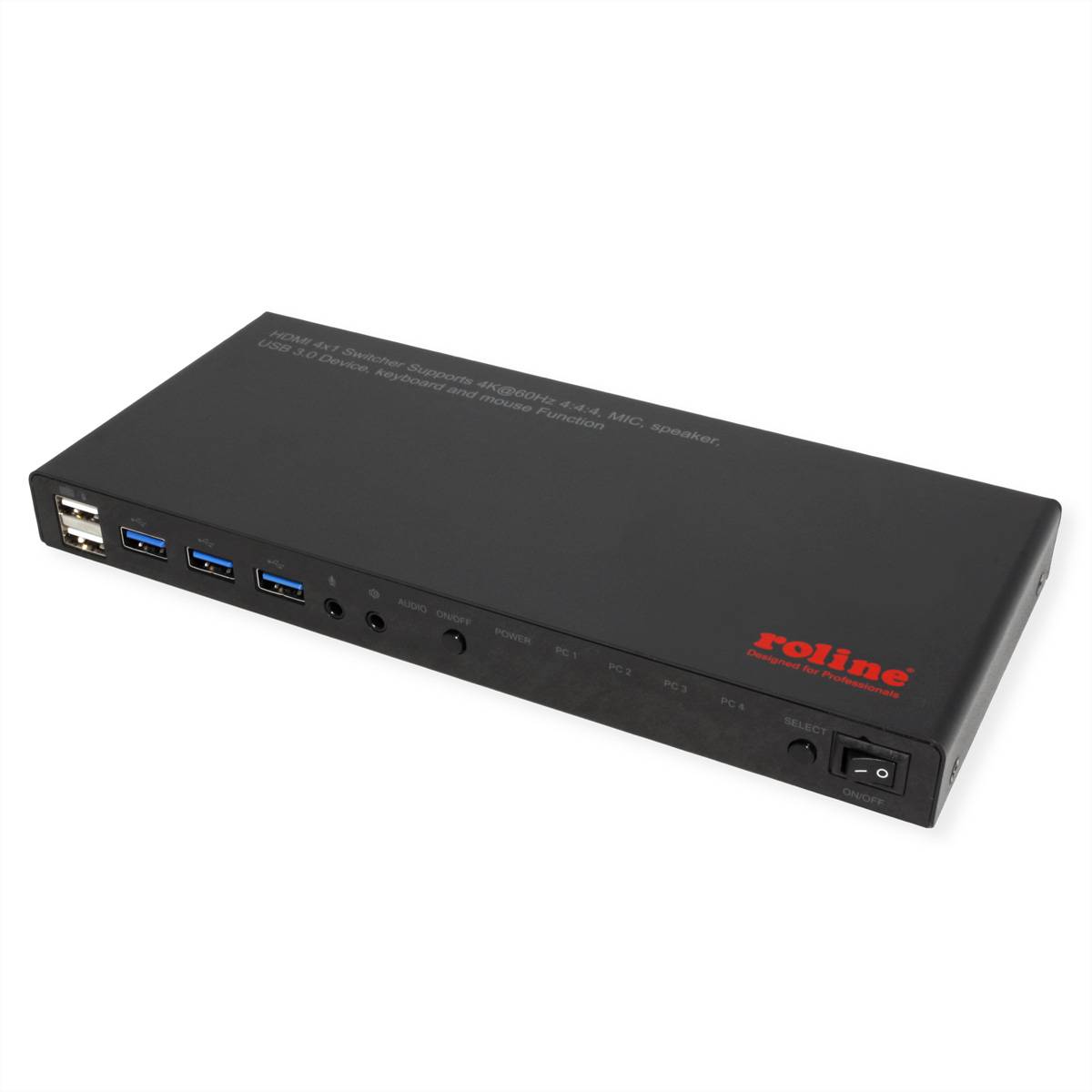 ROLINE KVM Switch, HDMI 4K, USB, 1 User - 4 PC, mit 3-Port USB-Hub-0