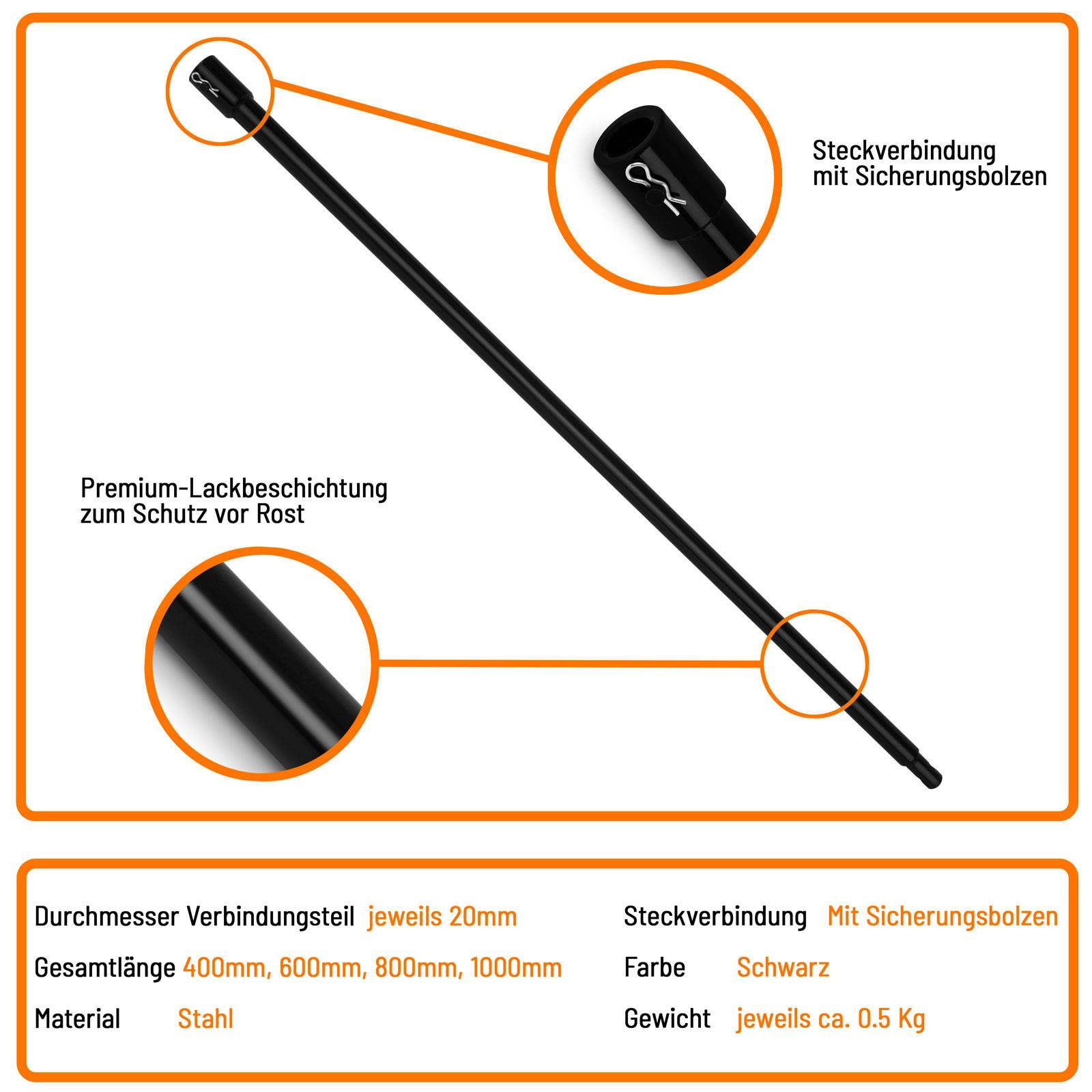 EBERTH Verlängerung für Erdbohrer Set 4-tlg., Bohrerverlängerung Stahl, 400–1000mm, Ø20mm, Sicherungsbolzen-2