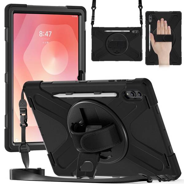 Für Samsung Galaxy Tab S11 Ultra Hülle Halter & Schultergurt Schwarz