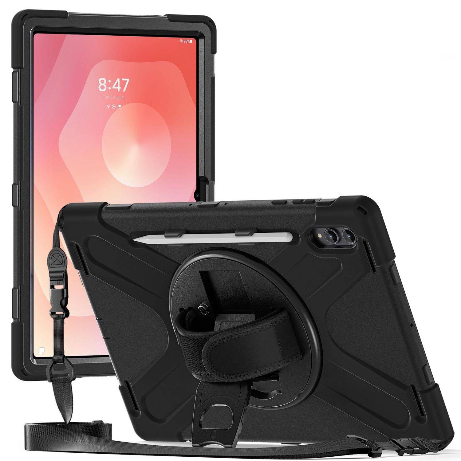 Für Samsung Galaxy Tab S11 Ultra Hülle Halter & Schultergurt Schwarz-1