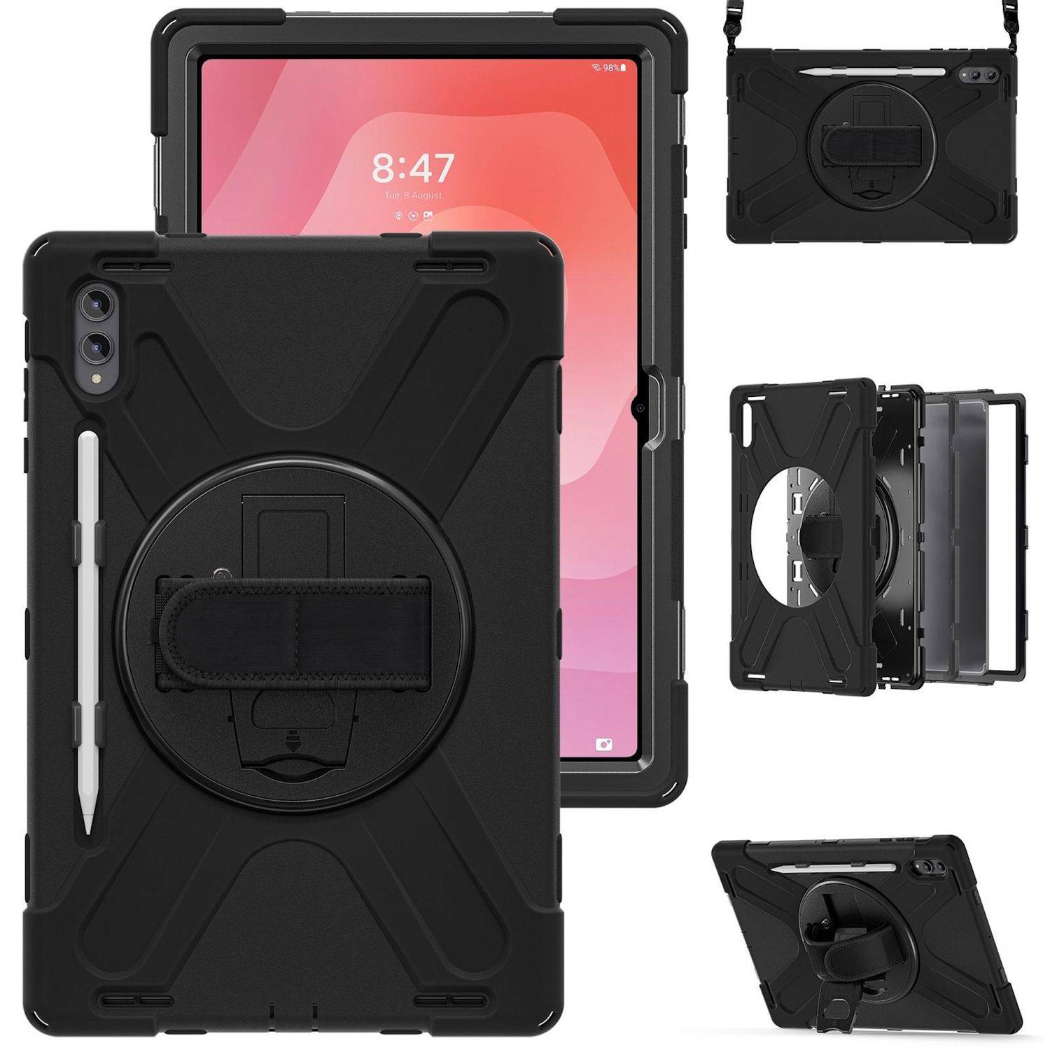 Für Samsung Galaxy Tab S11 Ultra Hülle Halter & Schultergurt Schwarz-2