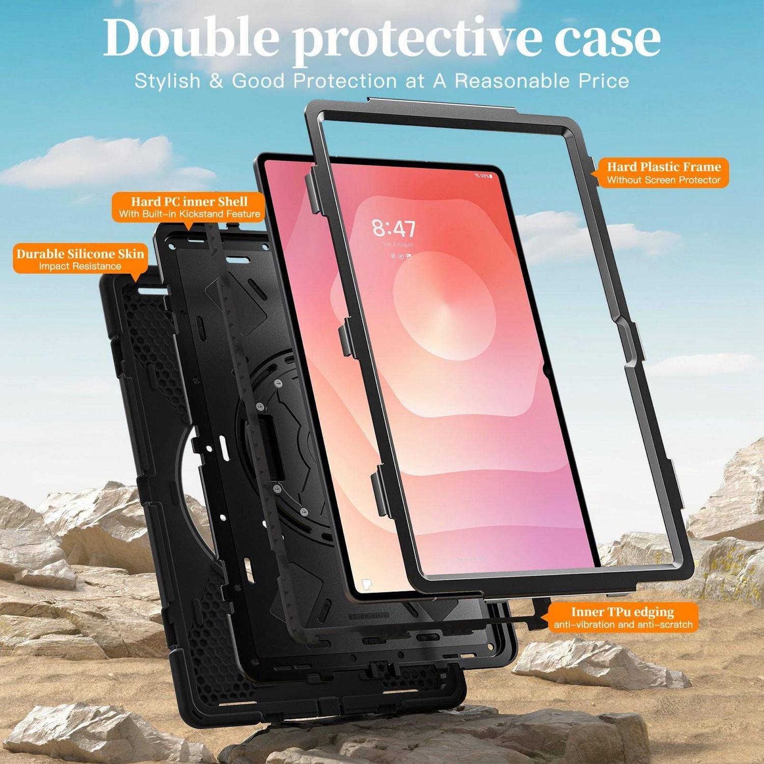 Für Samsung Galaxy Tab S11 Ultra Hülle Halter & Schultergurt Schwarz-3