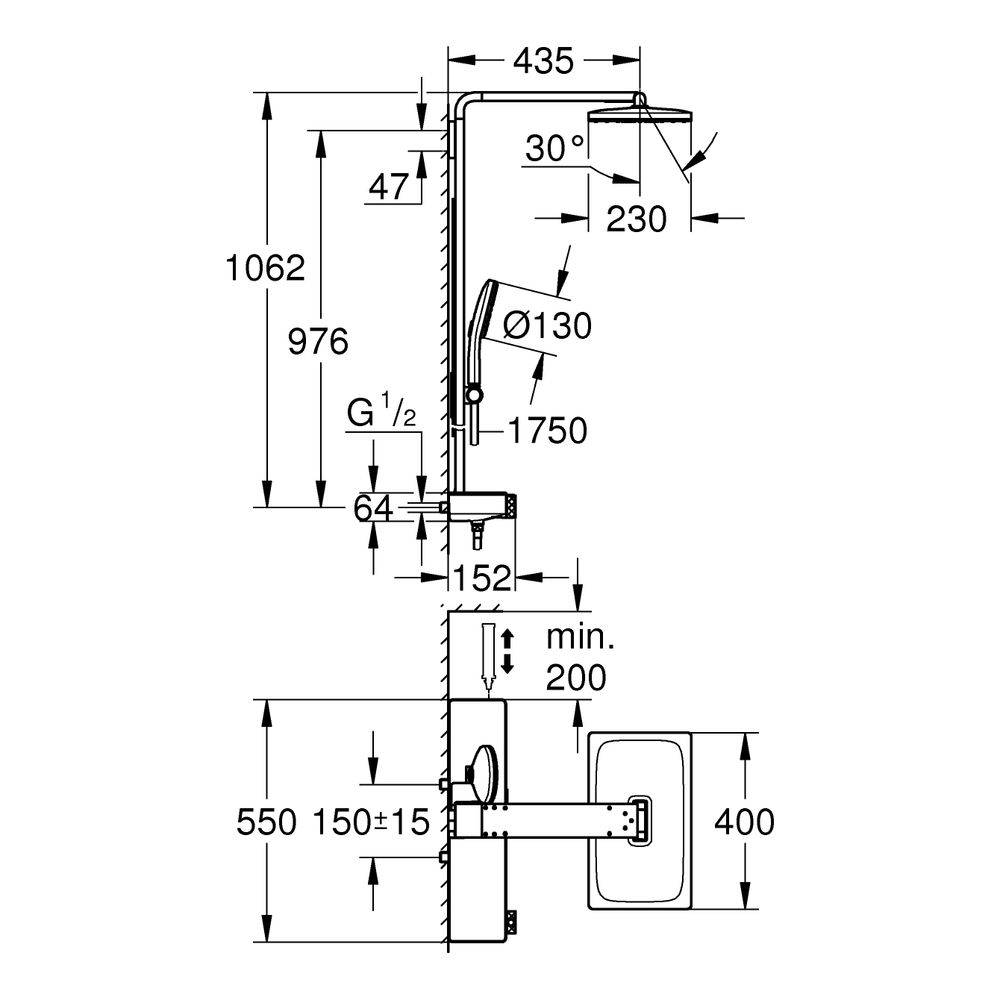 Grohe Rainshower Aqua Pure 100961 Duschsystem Wandmontage mit SmartControl Thermostat u. Kopfbrause 400x230mm, Chrom,-2