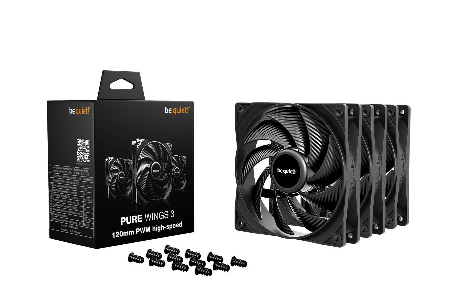 be quiet! Pure Wings 3 120 mm PWM high-speed Triple Pack, Ventilator, 12 cm, 2100 RPM, 101,2 m³/h, Schwarz-0