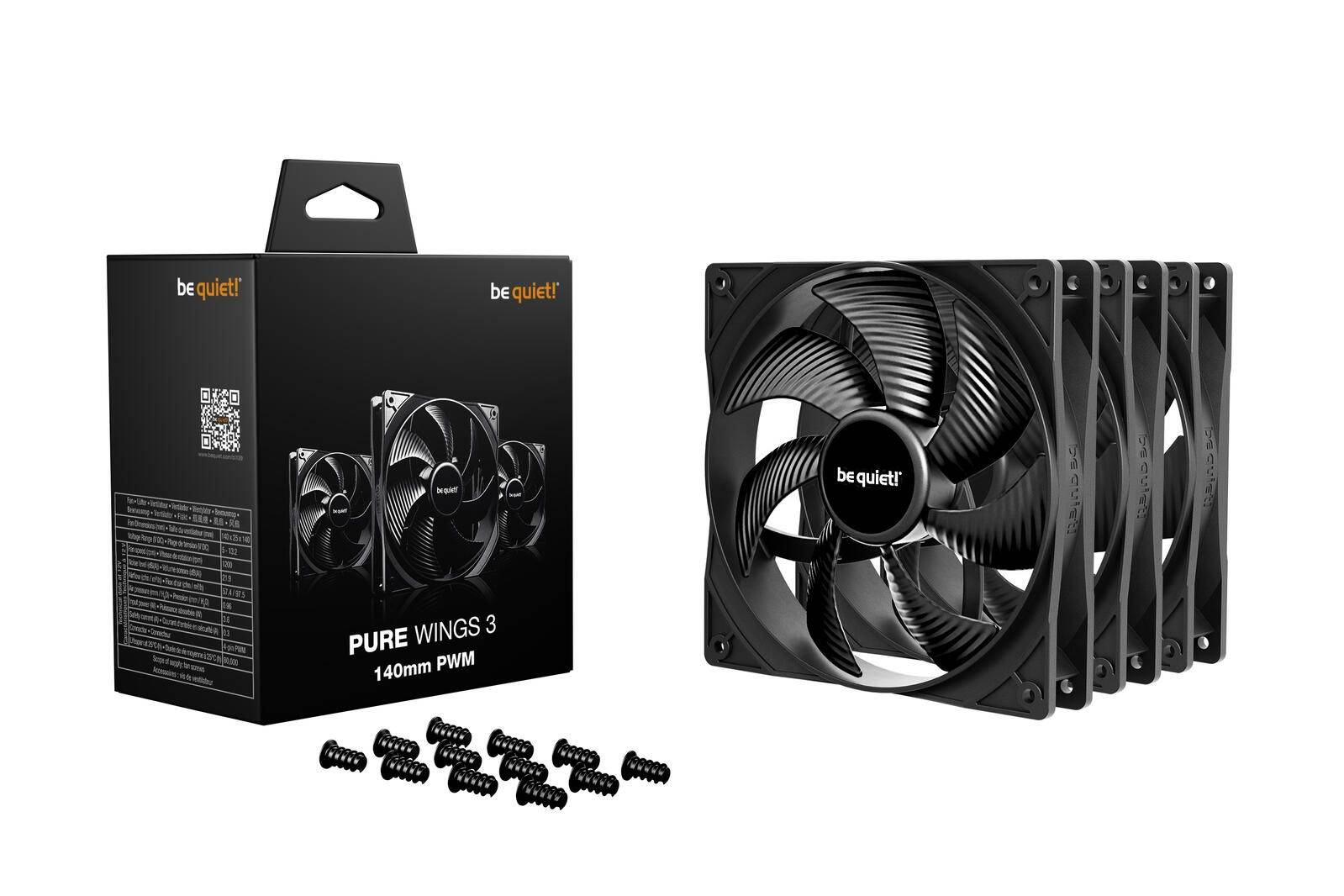 be quiet! Pure Wings 3 140 mm PWM Triple Pack, Ventilator, 14 cm, 1200 RPM, 97,5 m³/h, Schwarz-0