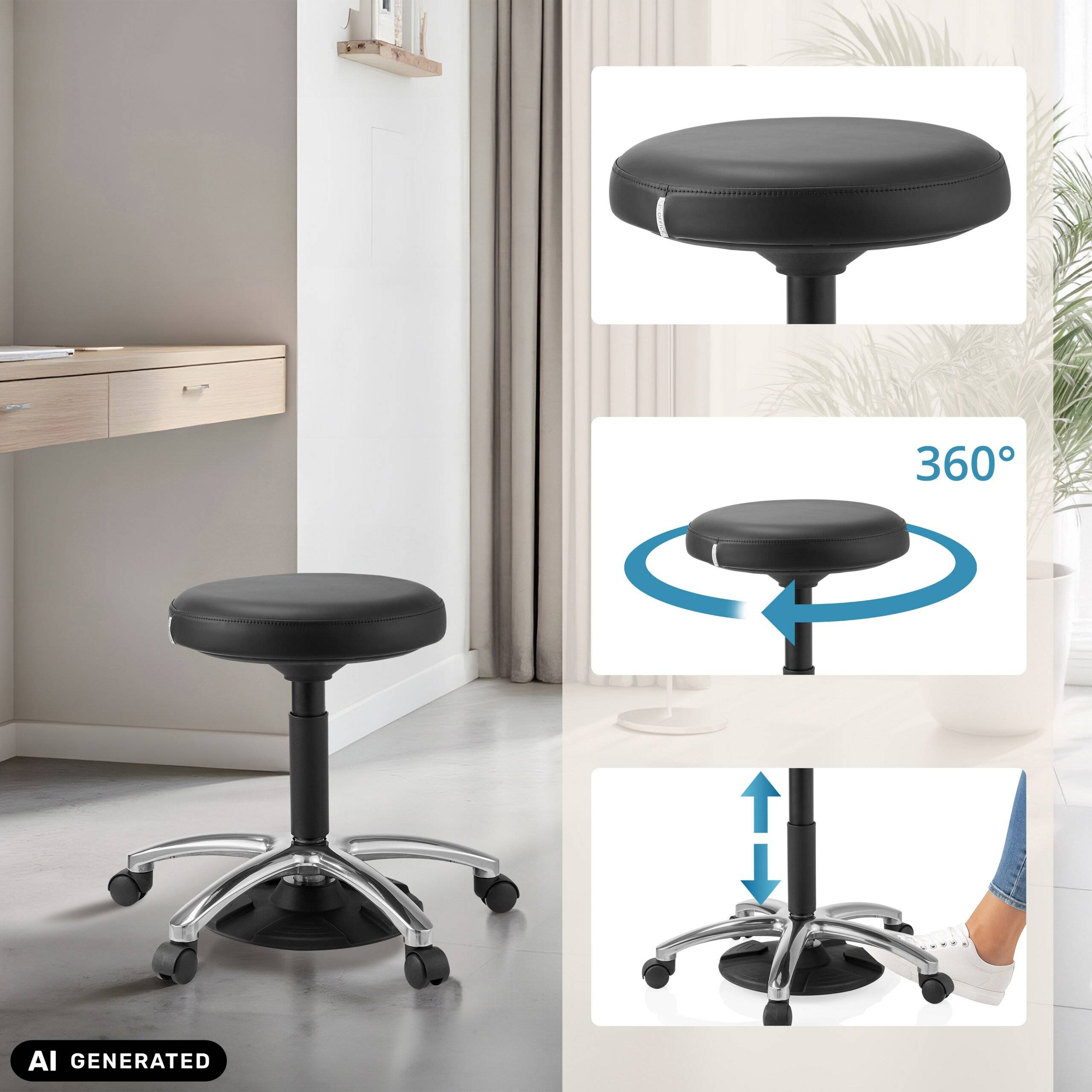 Hocker Drehhocker Arbeitsstuhl Operator Step Kunstleder schwarz hjh OFFICE-2