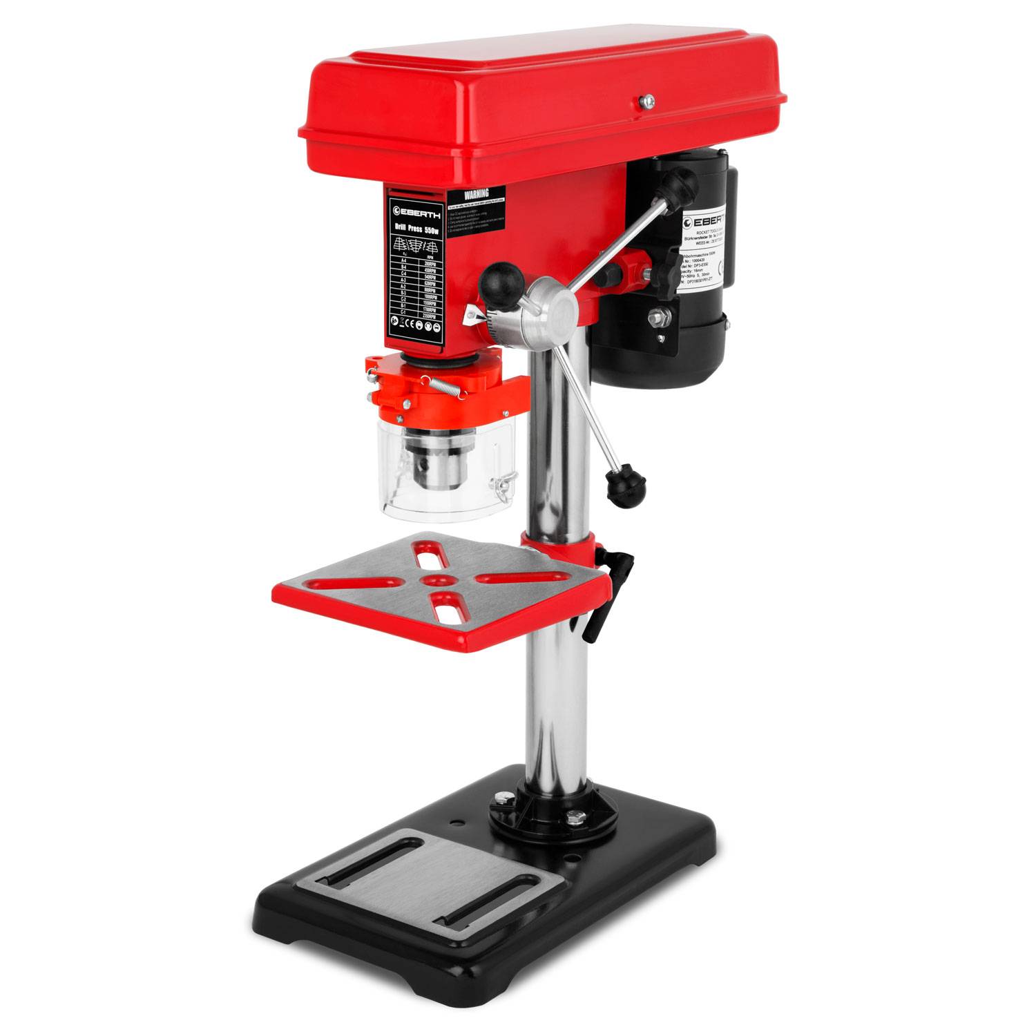 EBERTH Tischbohrmaschine 550W, 50mm Hub, 9 Stufen bis 2350U/min, Bohrfutter 3–16mm, neigbarer Tisch-0