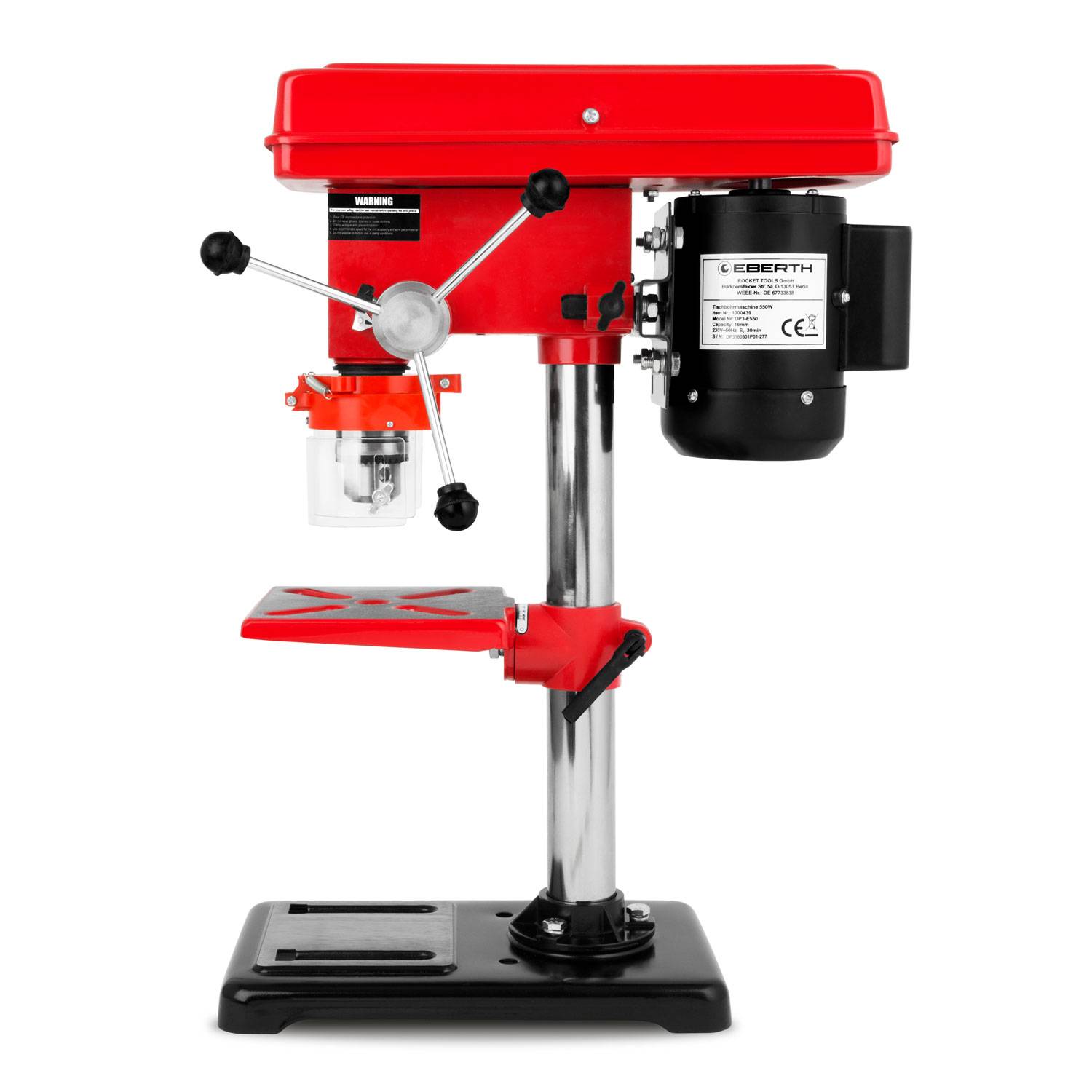 EBERTH Tischbohrmaschine 550W, 50mm Hub, 9 Stufen bis 2350U/min, Bohrfutter 3–16mm, neigbarer Tisch-1