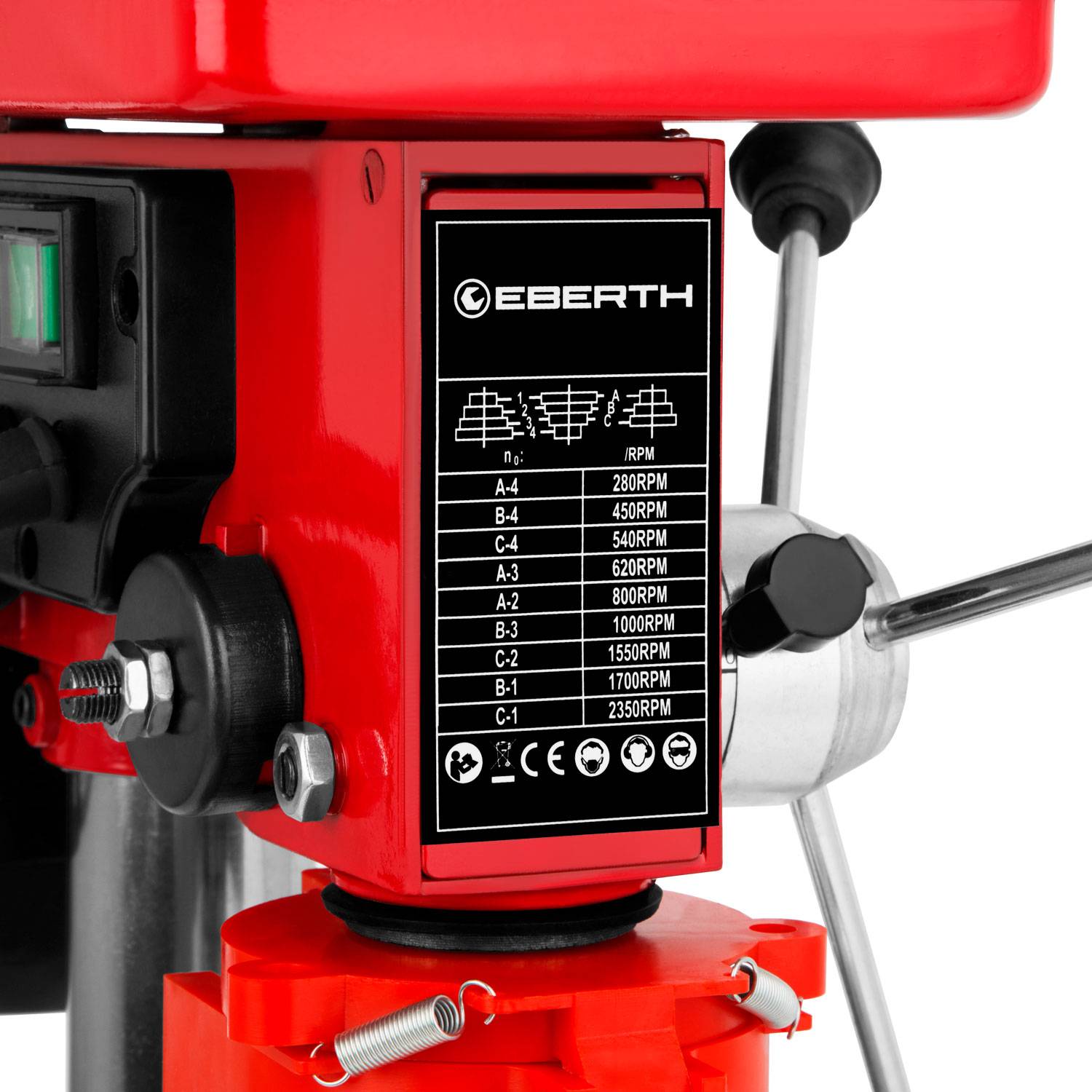 EBERTH Tischbohrmaschine 550W, 50mm Hub, 9 Stufen bis 2350U/min, Bohrfutter 3–16mm, neigbarer Tisch-2