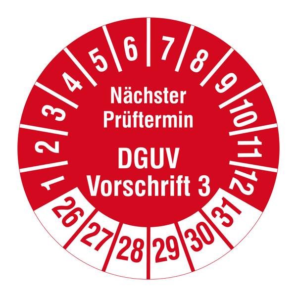 Labelident Prüfplaketten Nächster Prüftermin DGUV V3, Ø 30 mm, 1.000 Etiketten