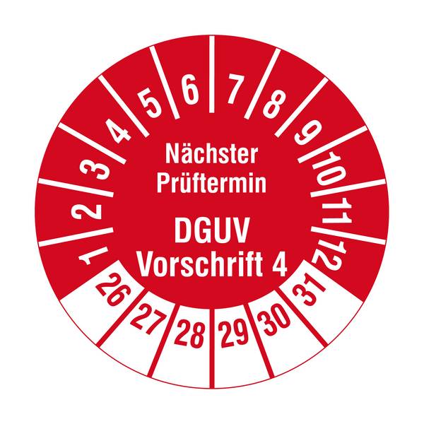 Labelident Prüfplaketten Nächster Prüftermin DGUV V4, Ø 20 mm, 1.000 Etiketten
