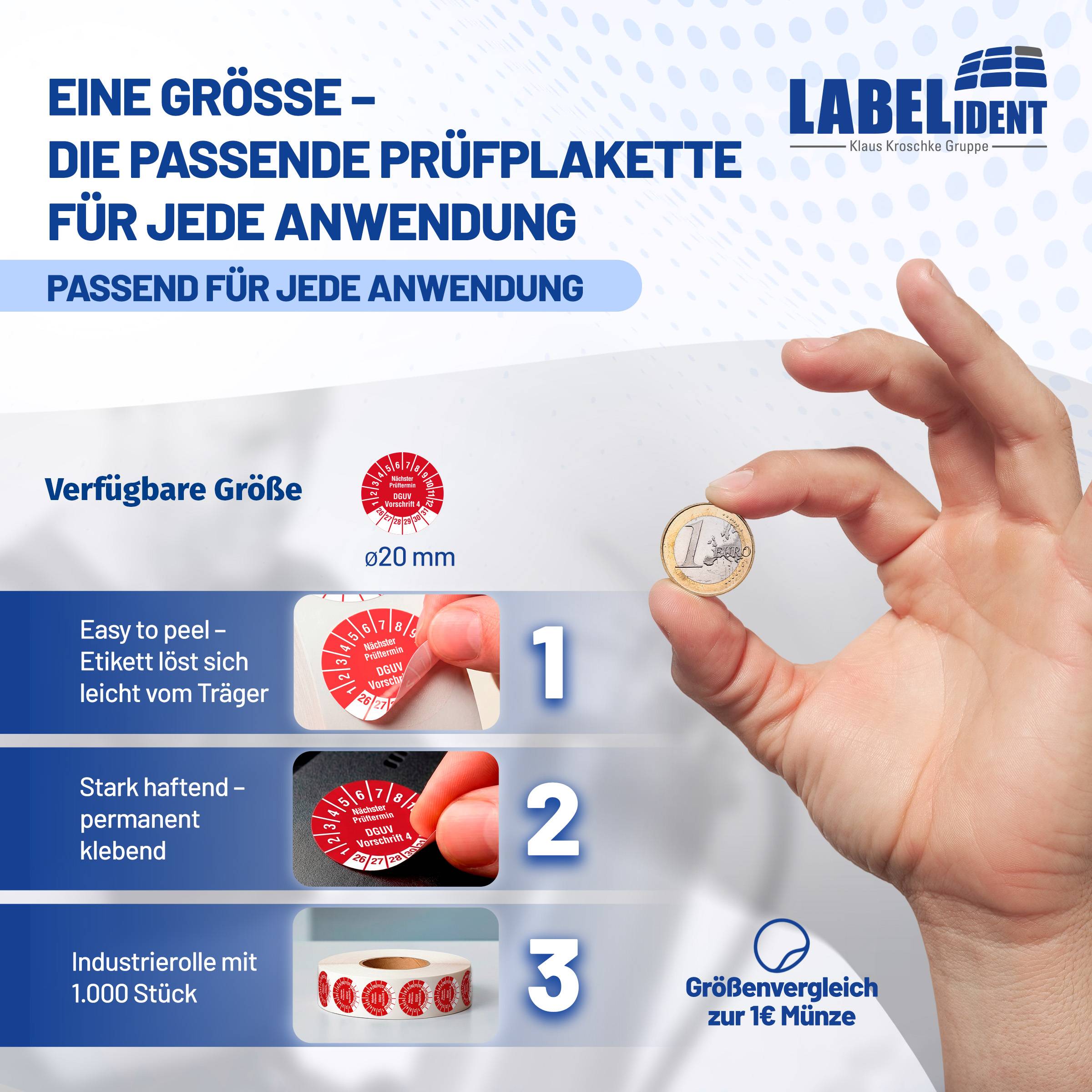 Labelident Prüfplaketten Nächster Prüftermin DGUV V4, Ø 20 mm, 1.000 Etiketten-3