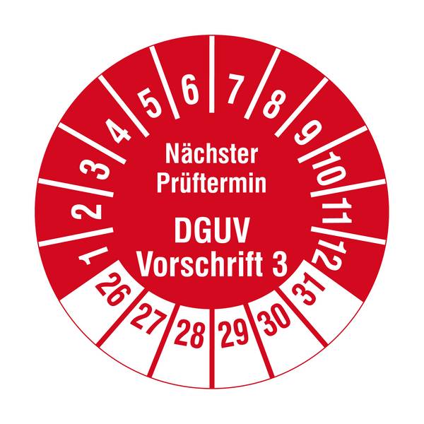 Labelident Prüfplaketten Nächster Prüftermin DGUV V3, Ø 20 mm, 1.000 Etiketten