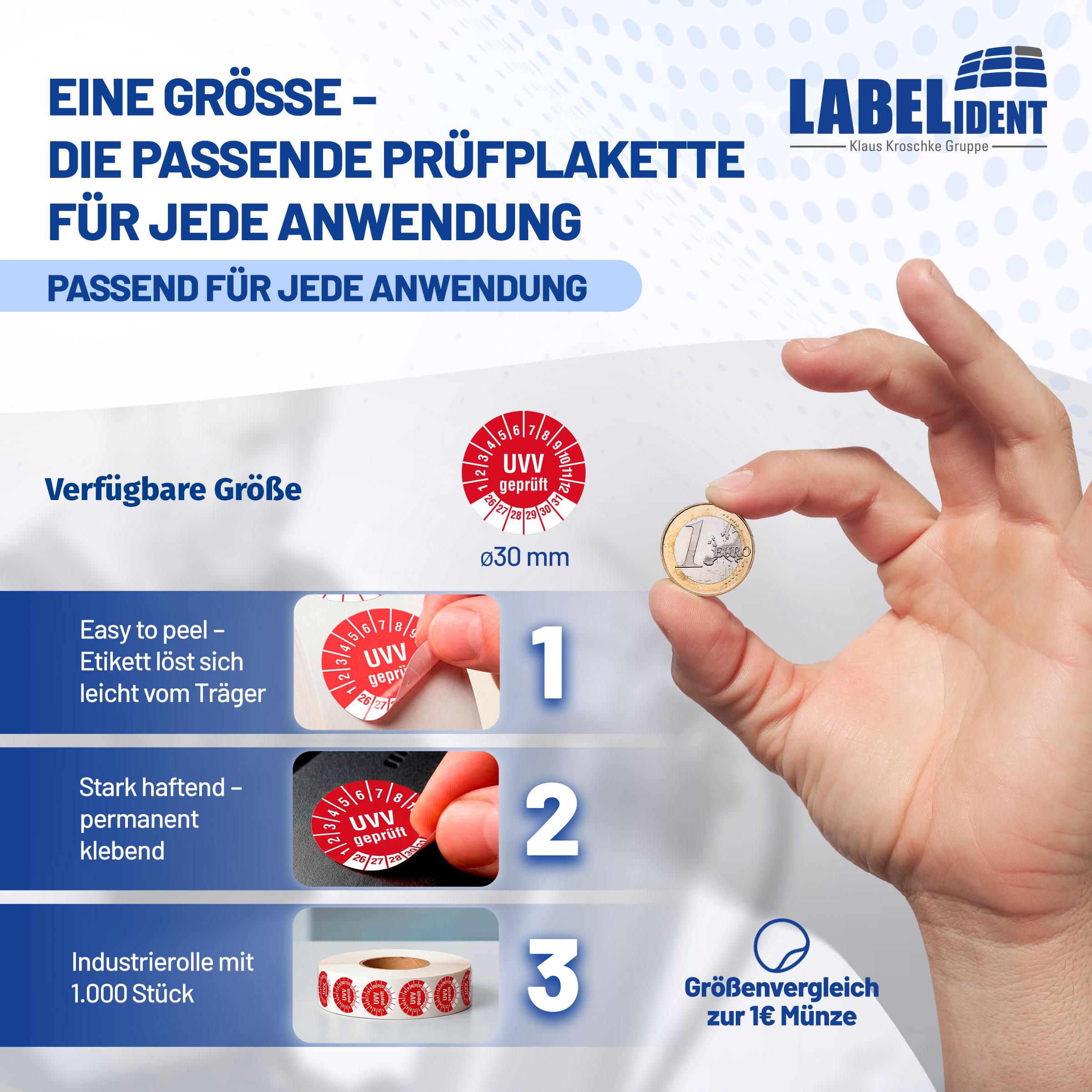 Labelident Prüfplaketten UVV geprüft, Ø 30 mm, 1.000 Etiketten-3