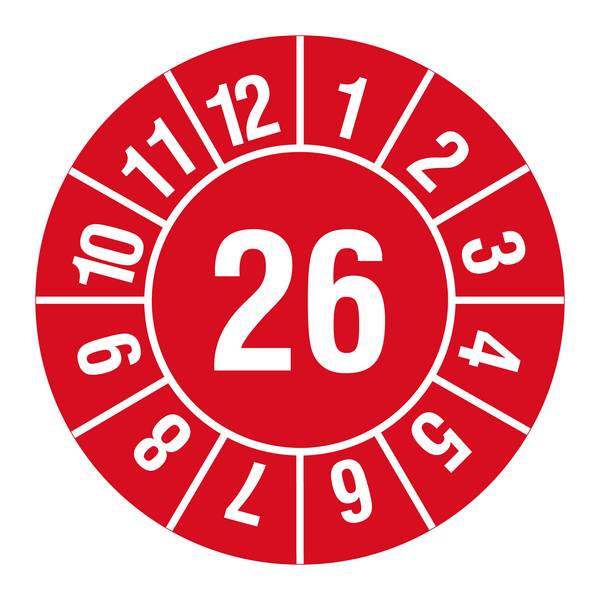 Labelident Prüfplaketten 2026, Monate - Jahreszahl, Ø 20 mm, 1.000 Etiketten