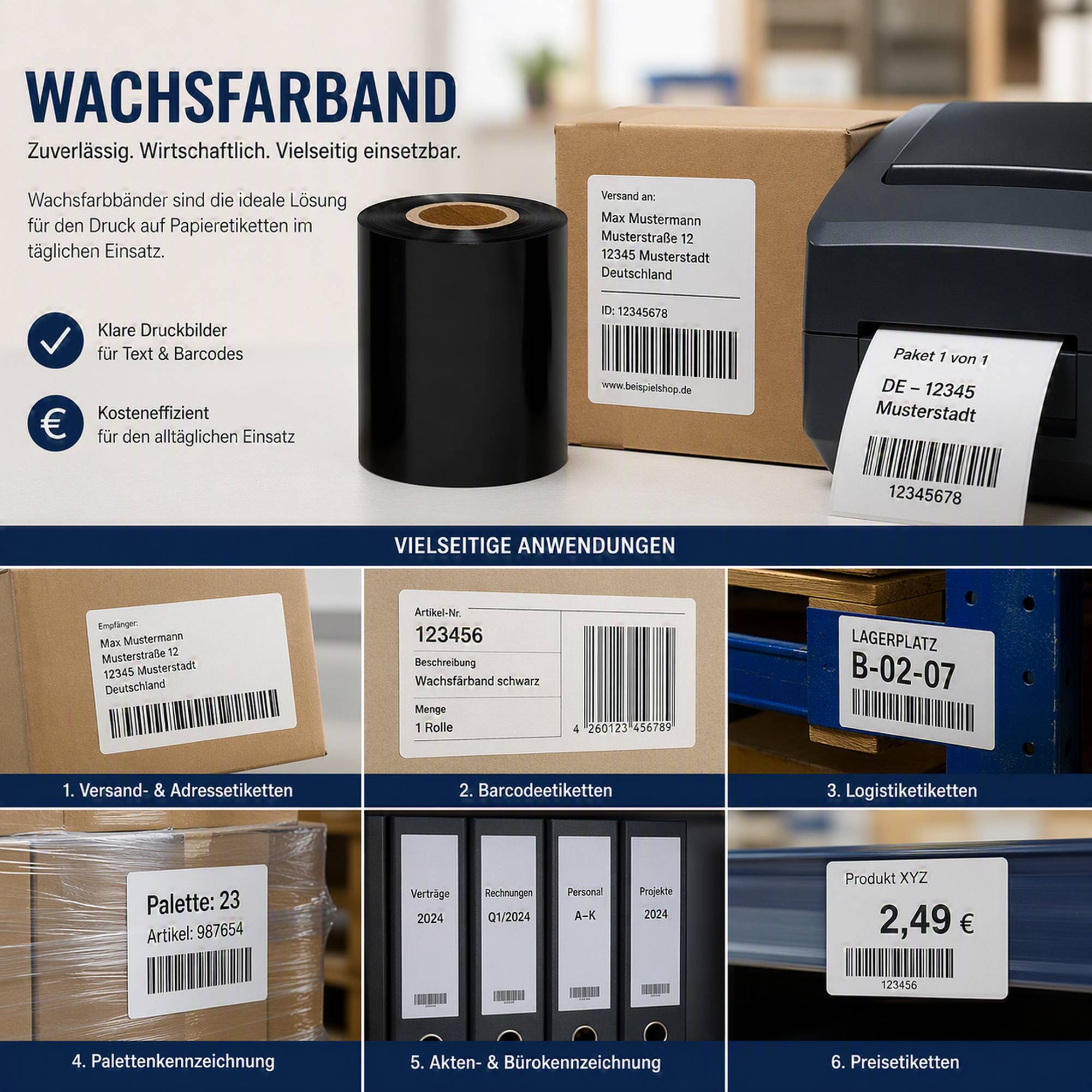 Labelident Wachs Farbband schwarz, 110 mm x 300 m, 1 Zoll, 1 Rolle(n)-3