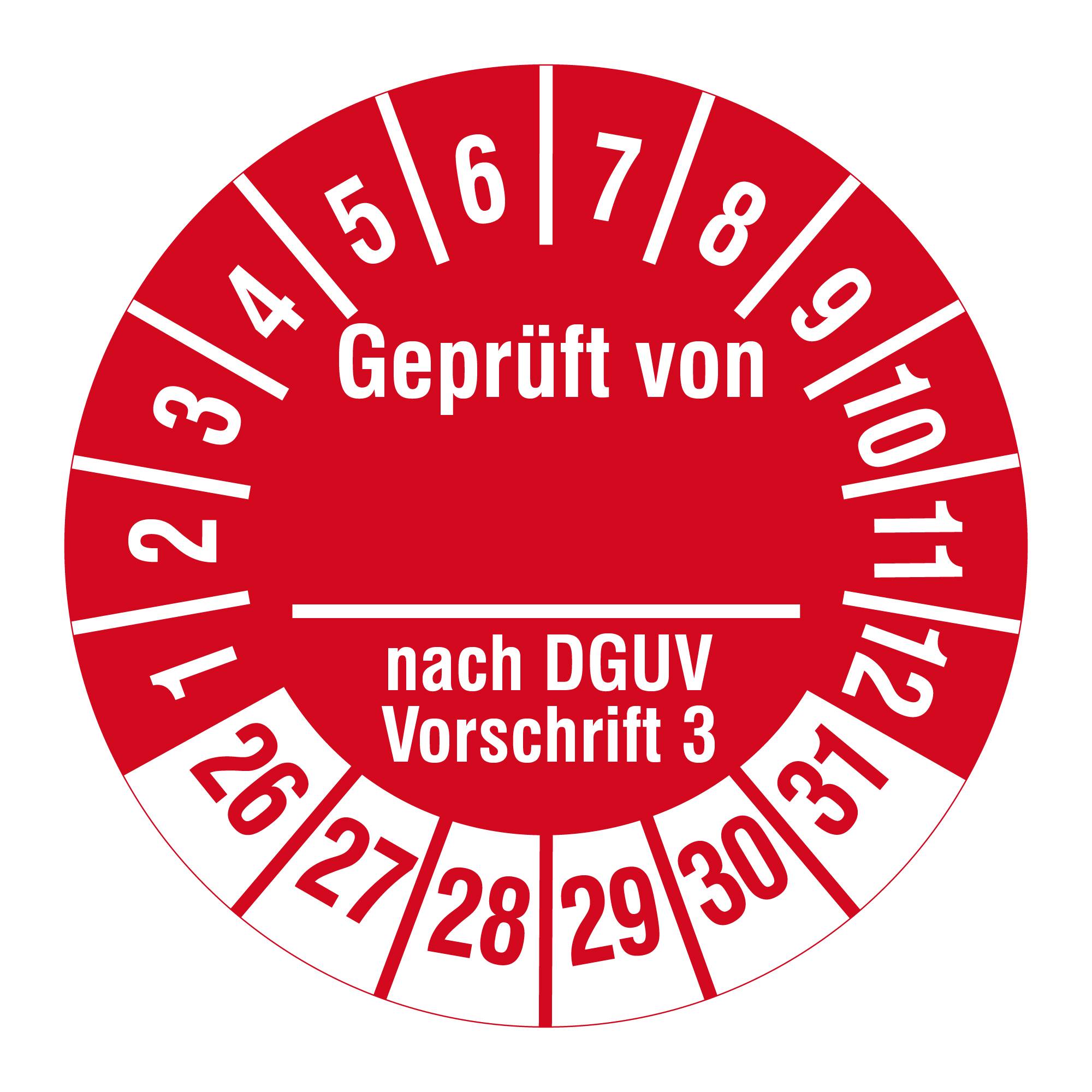 Labelident Prüfplaketten Geprüft von- nach DGUV V 3, Ø 30 mm, 1.000 Etiketten-0