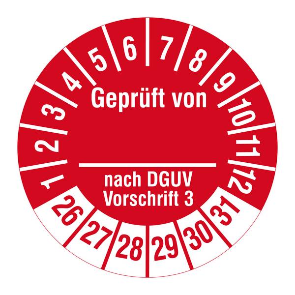 Labelident Prüfplaketten Geprüft von- nach DGUV V 3, Ø 30 mm, 1.000 Etiketten