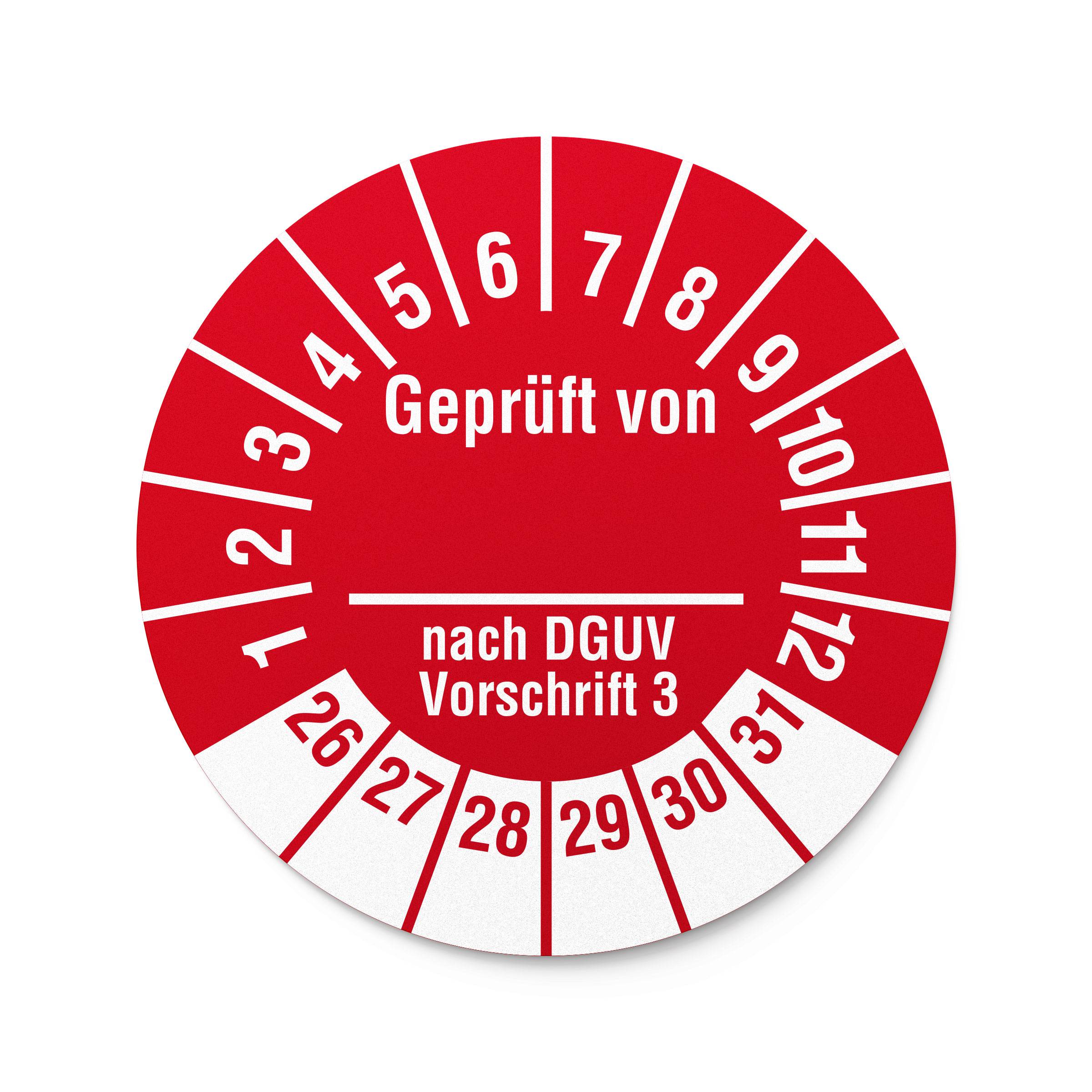 Labelident Prüfplaketten Geprüft von- nach DGUV V 3, Ø 30 mm, 1.000 Etiketten-1