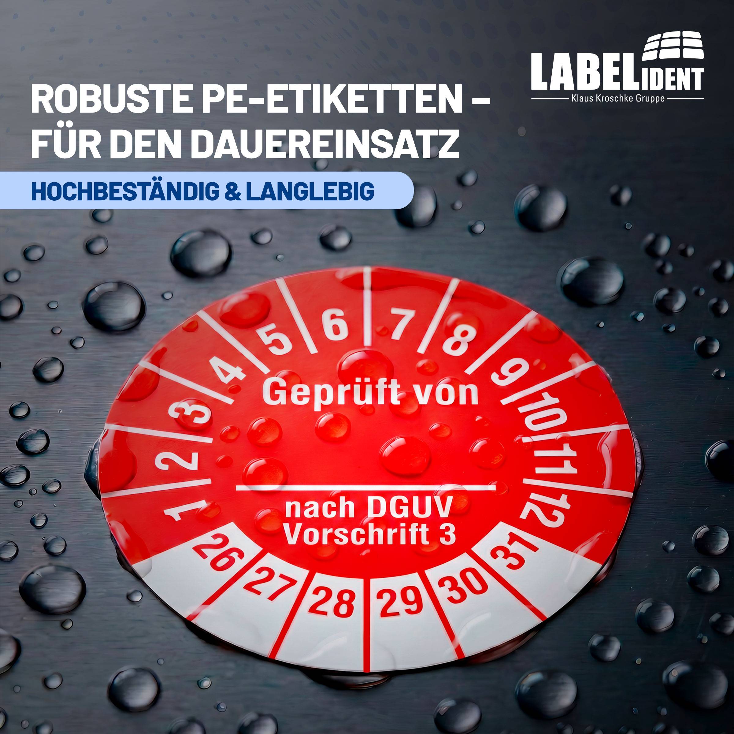 Labelident Prüfplaketten Geprüft von- nach DGUV V 3, Ø 30 mm, 1.000 Etiketten-2