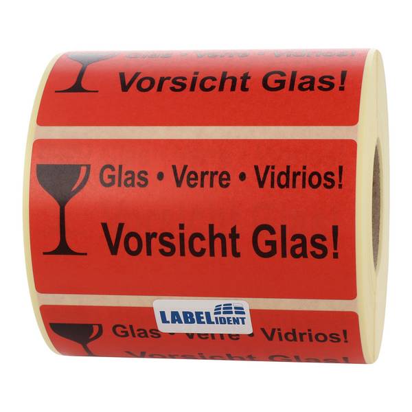 Labelident Warnetiketten 100 x 50 mm, Vorsicht Glas, 1.000 Stück
