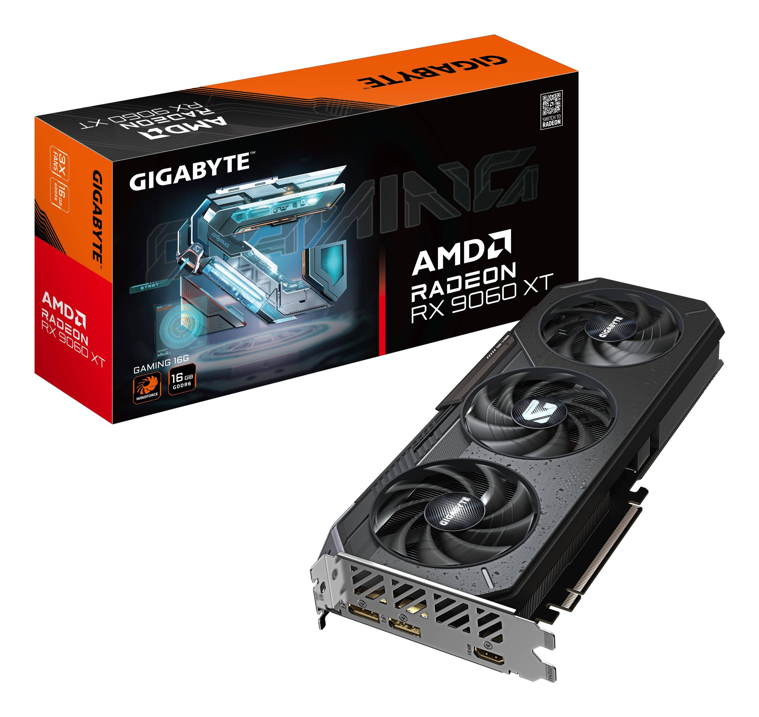 Gigabyte Radeon RX 9060 XT GAMING 16G Grafikkarte - 16GB GDDR6, 128bit, PCI-E 5.0, 3230 MHz Kerntakt, 2 x DisplayPort,-0
