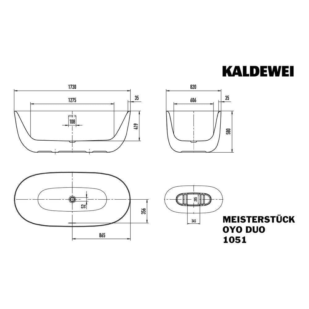 Kaldewei Badewanne Oyo Duo oval 439x820x1730mm 186l Alpinweiß Matt m. ÜL, Garn.KA4034, o. Antislip, GL, PEFF-1