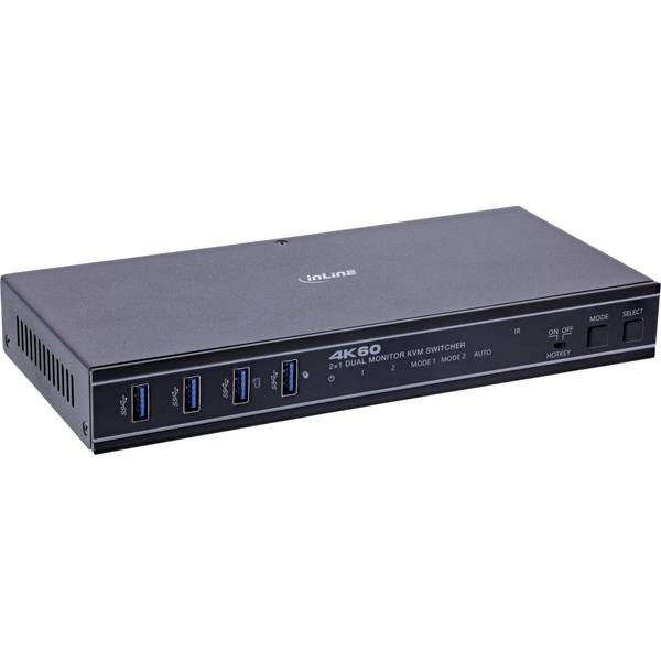 InLine® KVM Switch, 2-fach, HDMI & DP, Dual Monitor, 4K60Hz, USB Hub, schwarz Signalsteuerung KVM