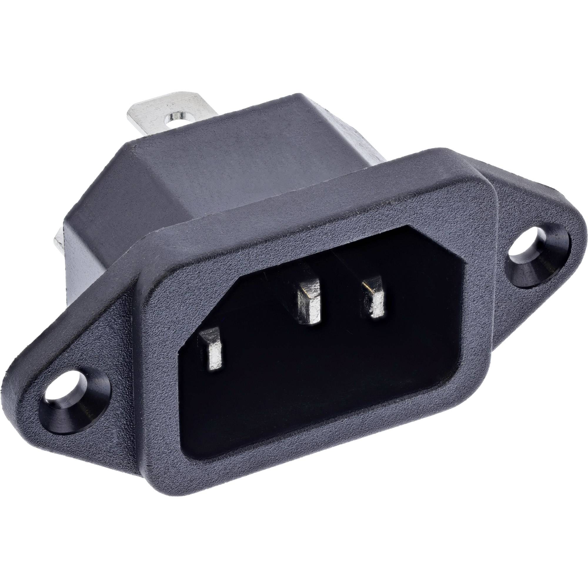 InLine® Kaltgeräte Einbaubuchse IEC-C14, schwarz, mit 6,3mm Steckfahne Adapter / Konverter DC- /-0