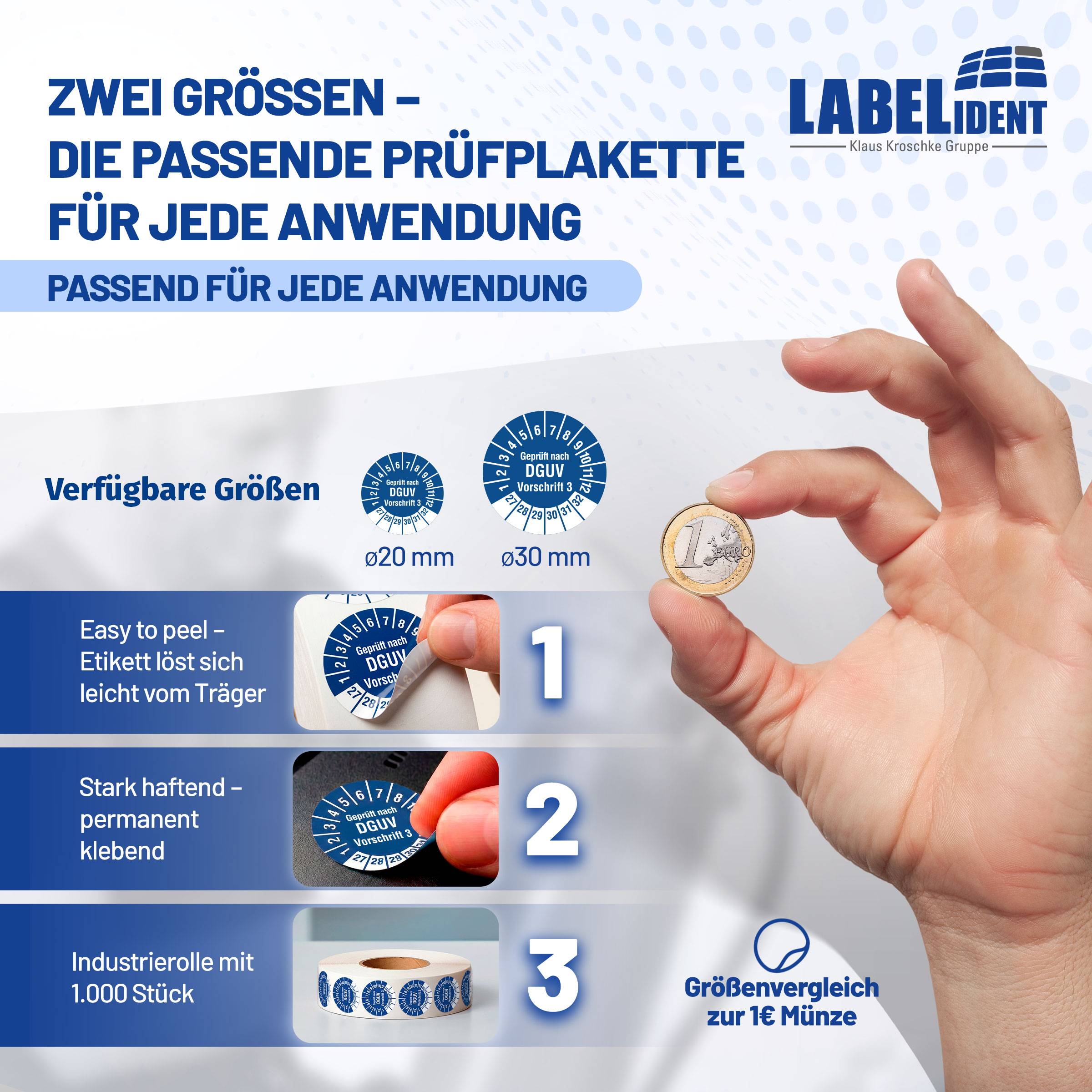 Labelident Prüfplaketten DGUV Vorschrift 3, Ø 20 mm, 1.000 Etiketten-3