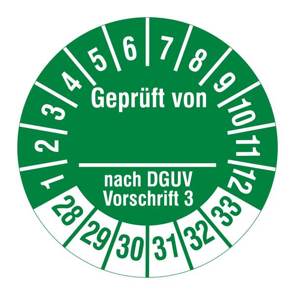 Labelident Prüfplaketten Geprüft von- nach DGUV V 3, Ø 30 mm, 1.000 Etiketten