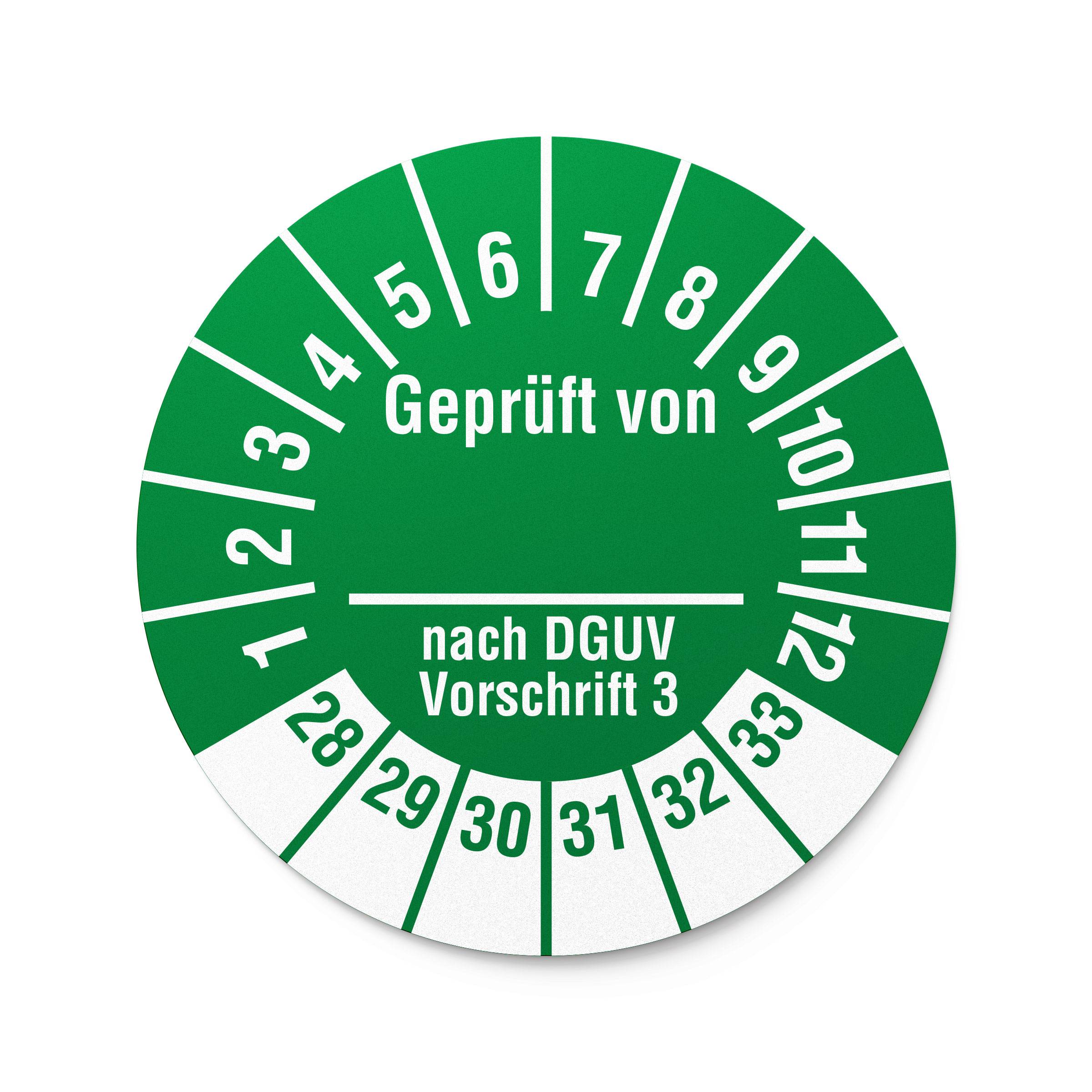 Labelident Prüfplaketten Geprüft von- nach DGUV V 3, Ø 30 mm, 1.000 Etiketten-1