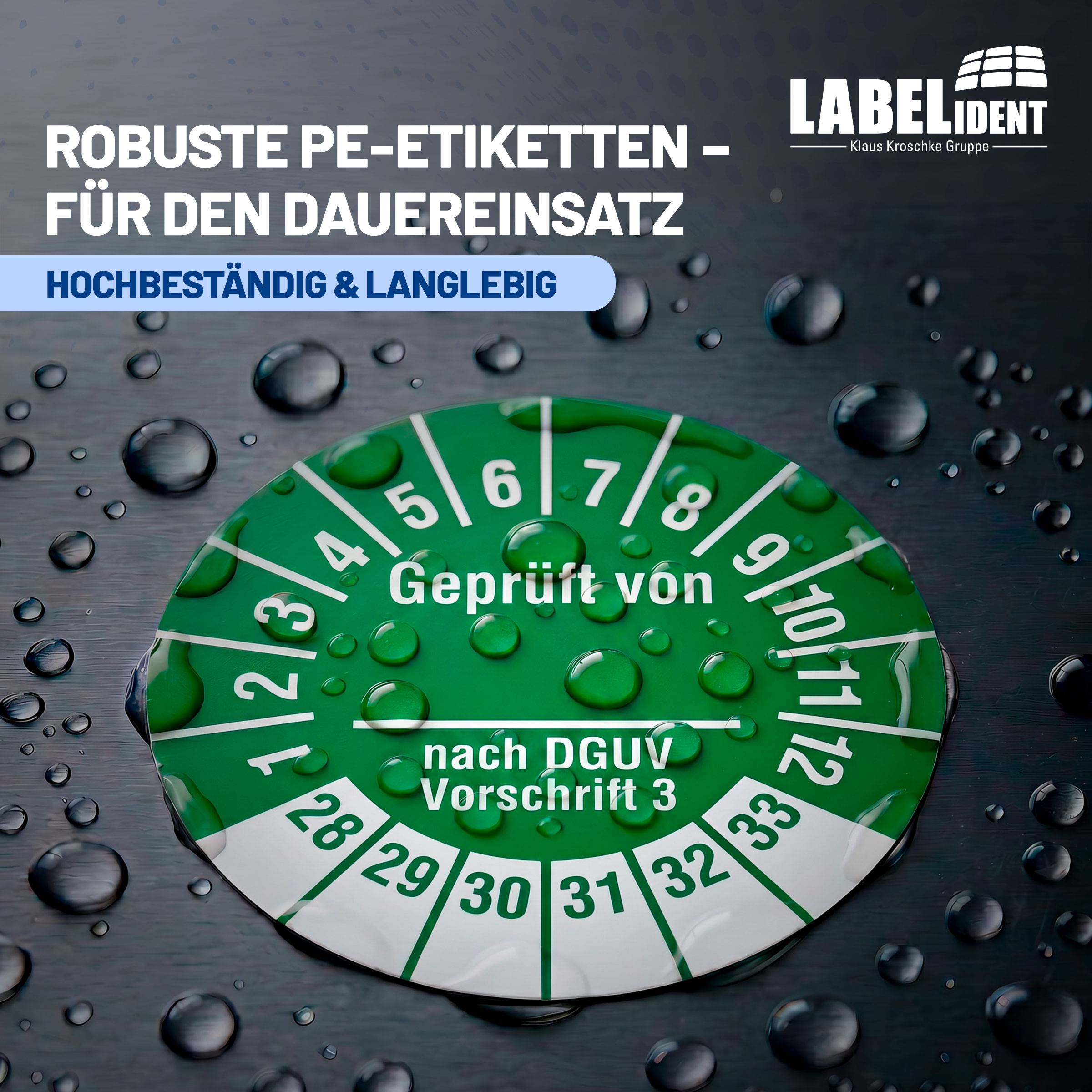 Labelident Prüfplaketten Geprüft von- nach DGUV V 3, Ø 30 mm, 1.000 Etiketten-2