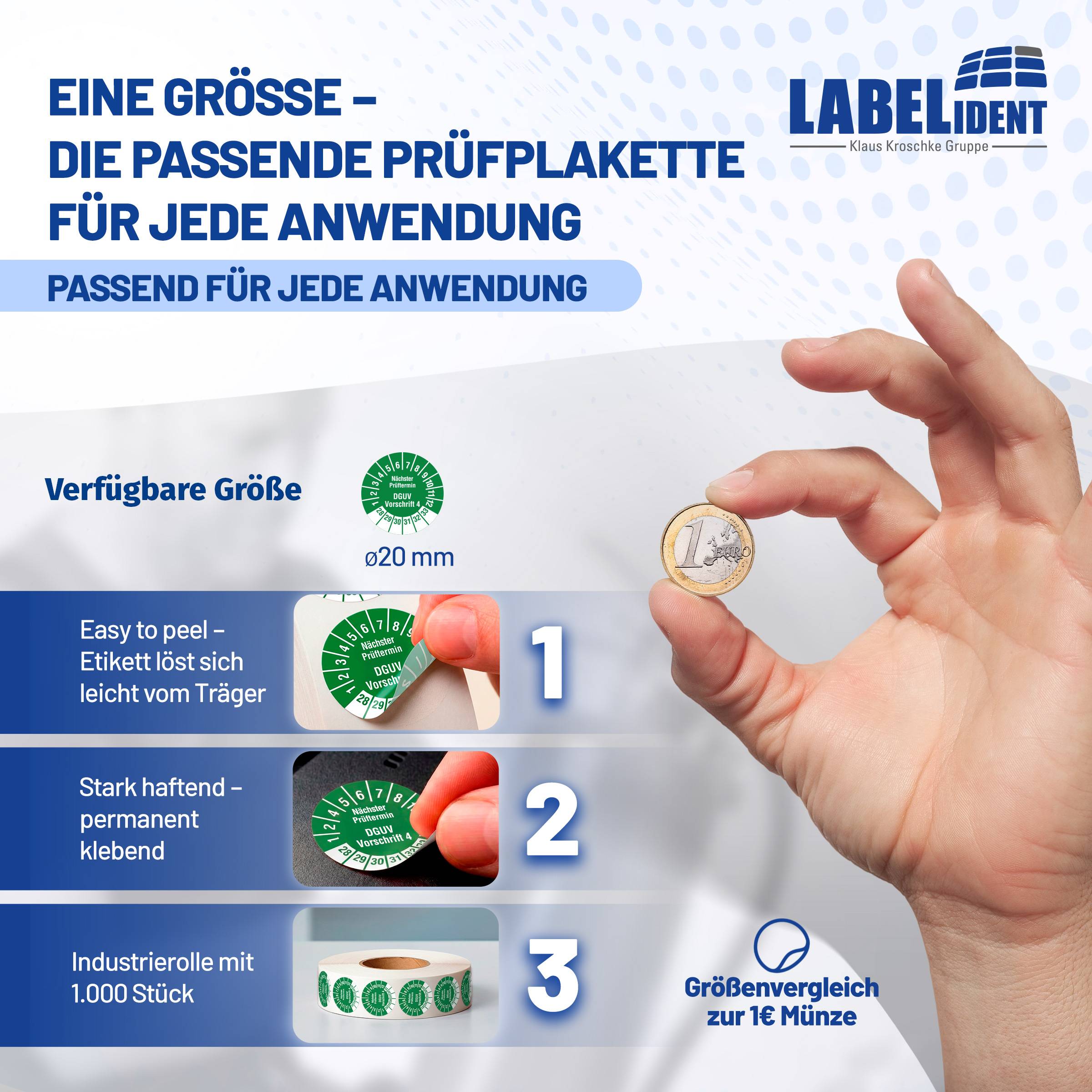 Labelident Prüfplaketten Nächster Prüftermin DGUV V4, Ø 20 mm, 1.000 Etiketten-3