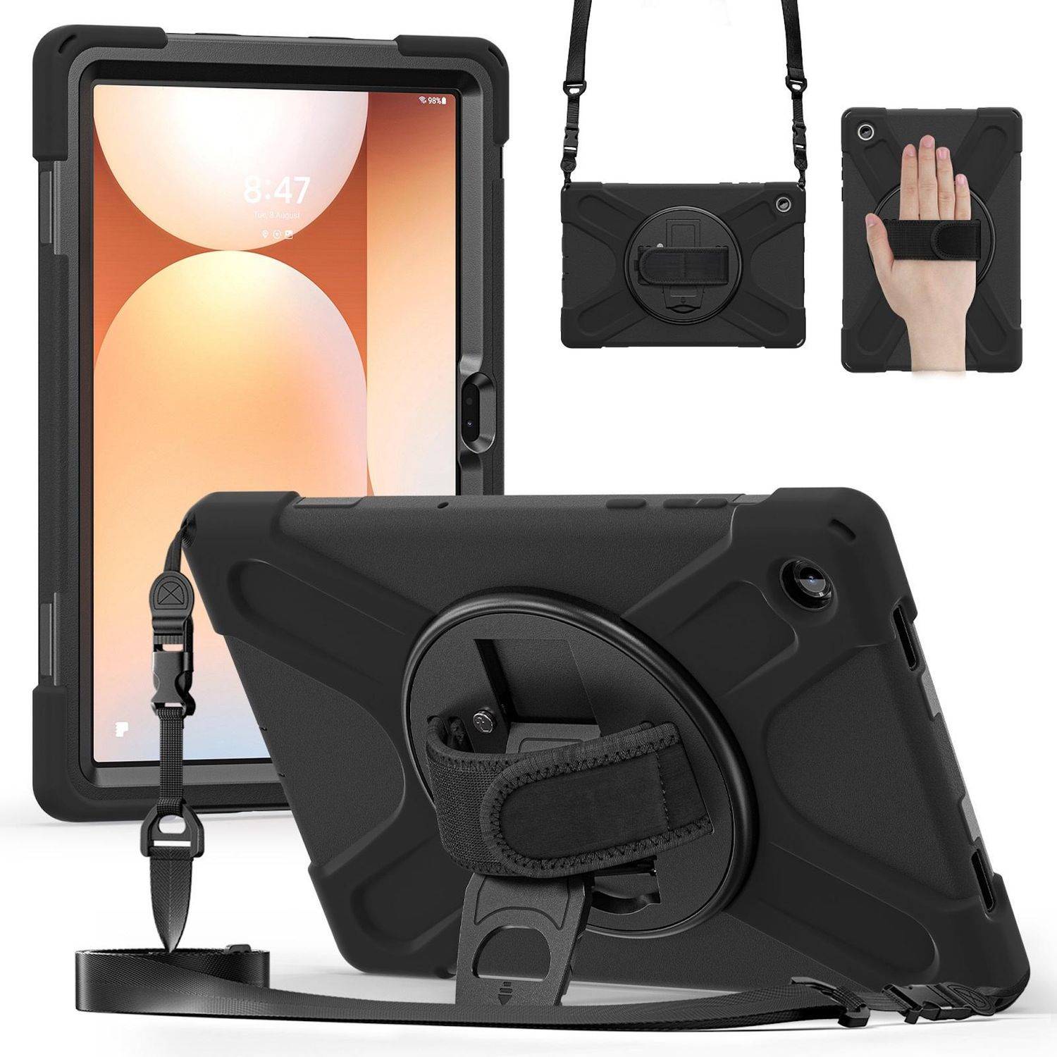 Für Samsung Galaxy Tab A11 Plus Hülle Halter & Schultergurt Schwarz-0