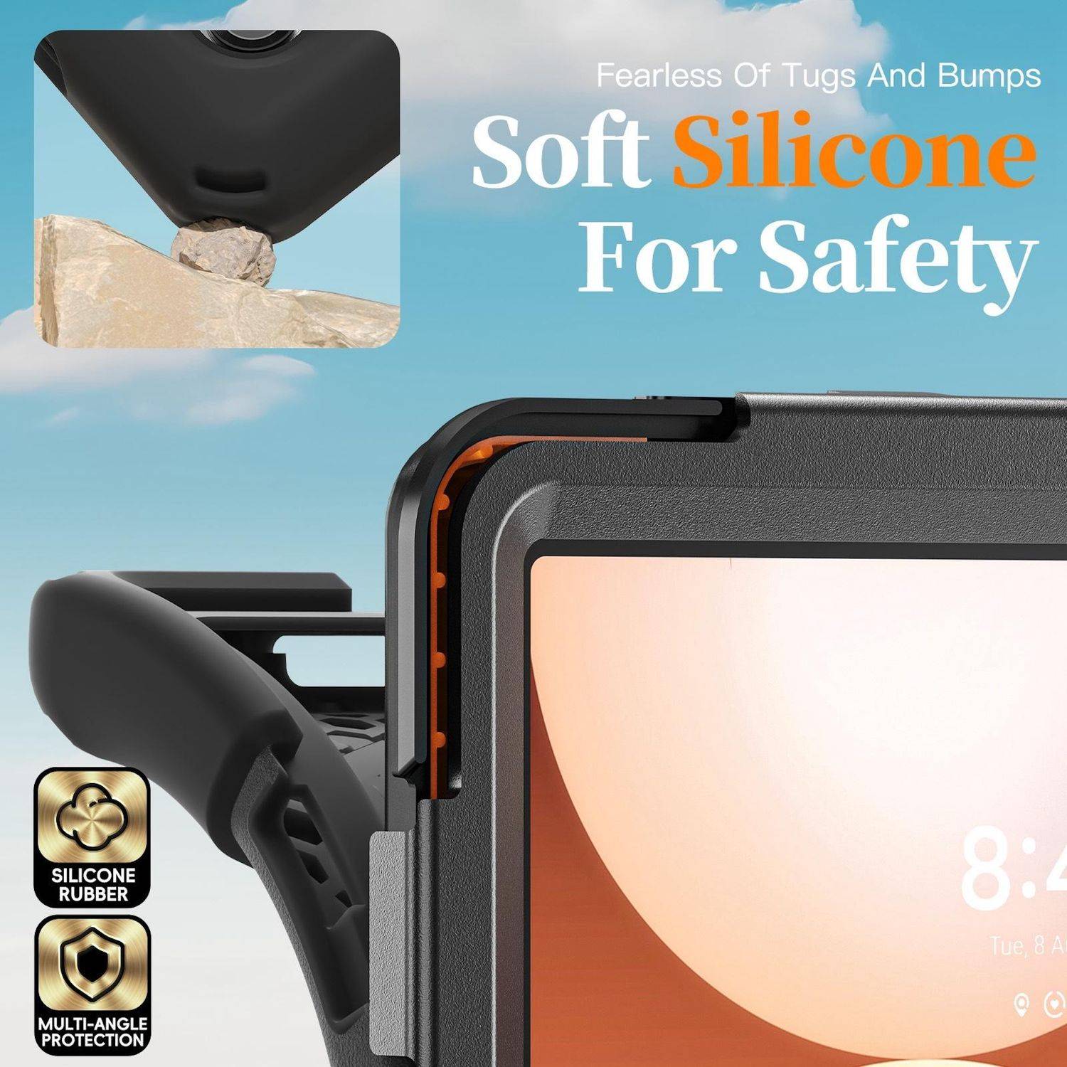 Für Samsung Galaxy Tab A11 Plus Hülle Halter & Schultergurt Schwarz-2
