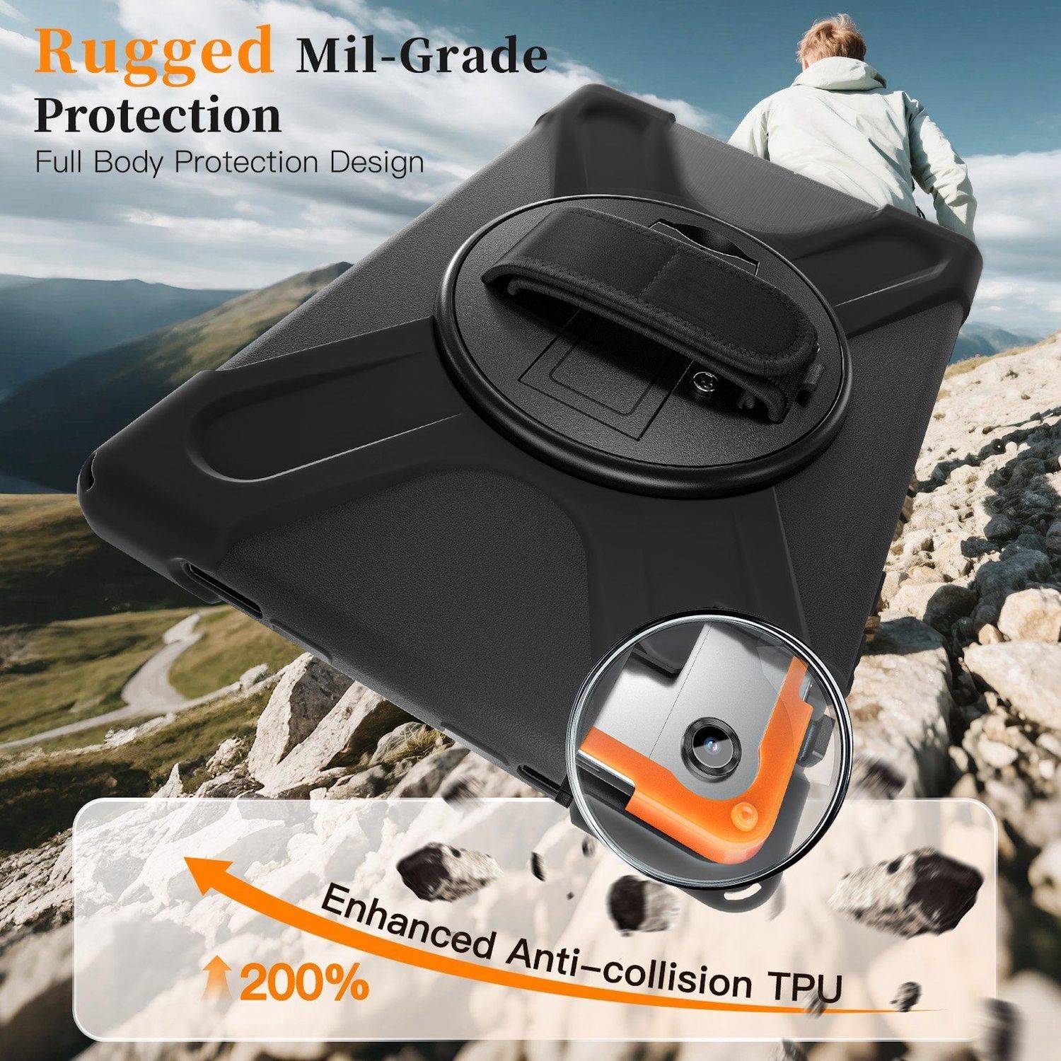 Für Samsung Galaxy Tab A11 Plus Hülle Halter & Schultergurt Schwarz-3