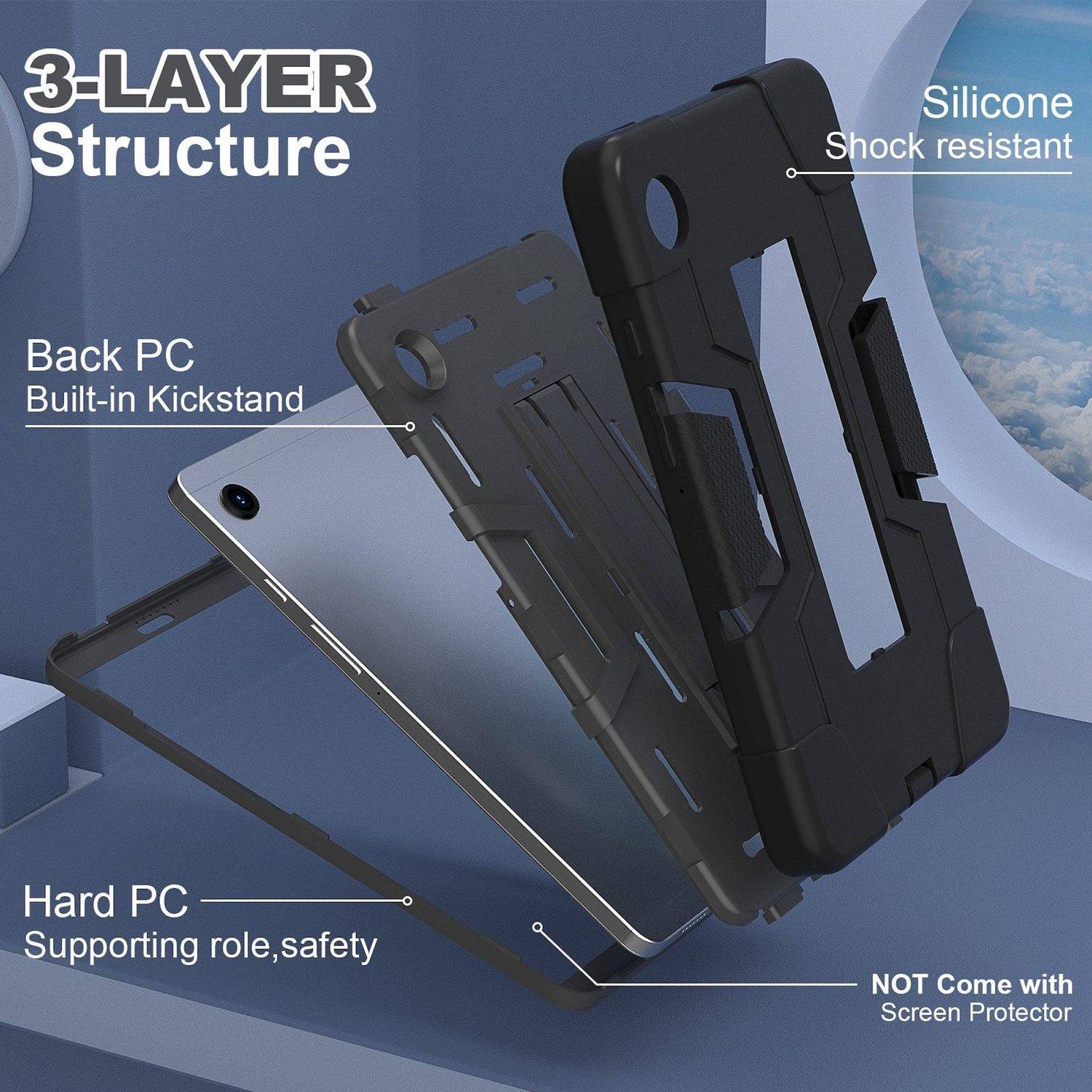 Für Samsung Galaxy Tab A11 Hybrid Design Hülle mit Halter Schwarz-4